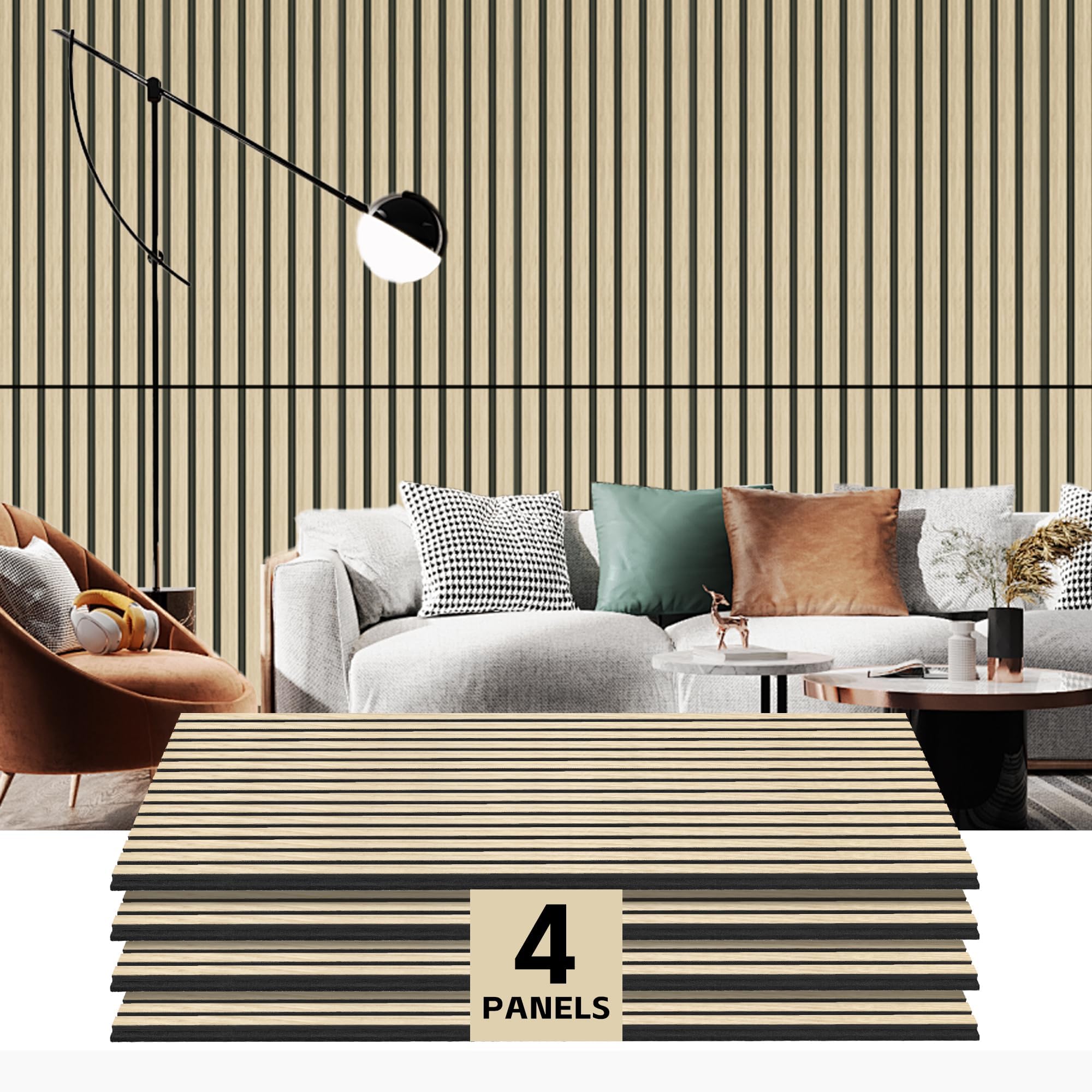4 Pack Wood Panels for Wall - 47.2"×23.6" Wood Slat Acoustic Panels for Wall, Soundproof Panels, 3D Fluted Panels for Interior Wall Decor (Natural Oak)