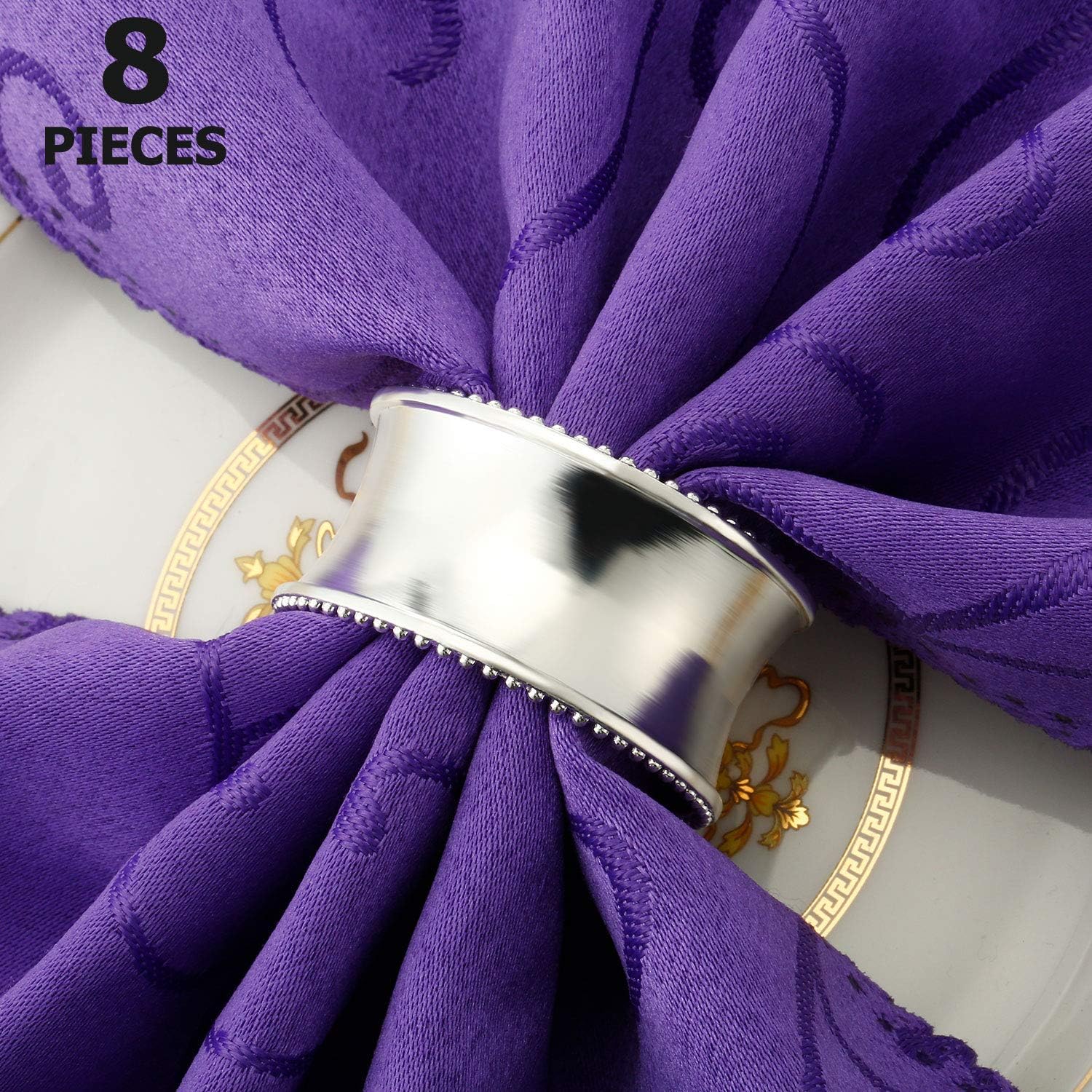 Hotop 8 Pcs Napkin Rings Set Metal Napkin Holder Rings Rhinestone