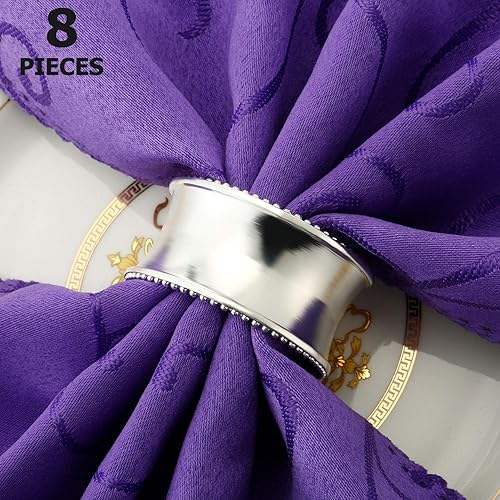 Hotop Juego de 8 servilleteros plateados de metal con diamantes de imitación, delicada hebilla de servilleta para bodas, cenas, fiestas de