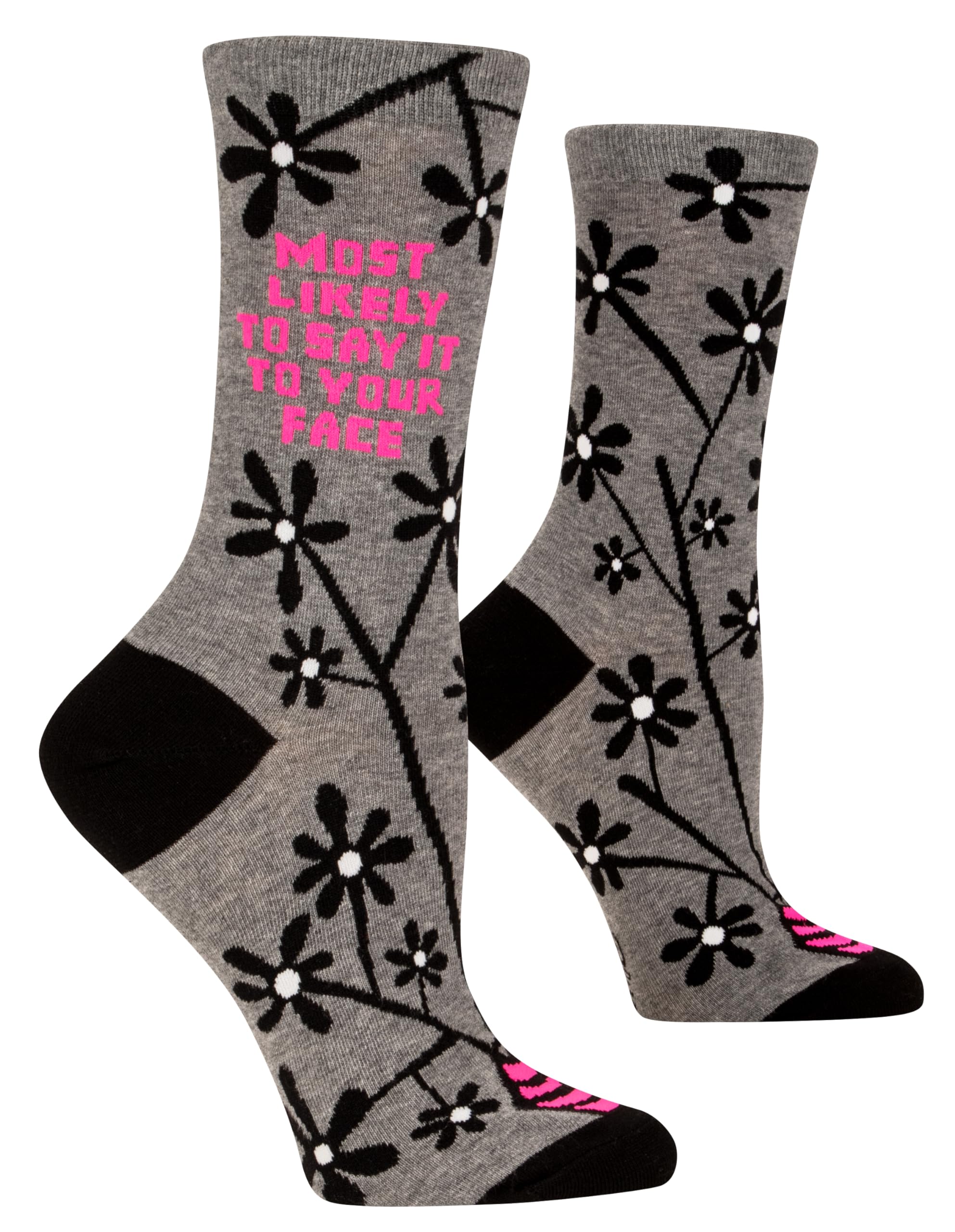 Blue Q Women's Funny Novelty Crazy Crew Socks with Sayings, Most Likely to Say It to Your Face, One size