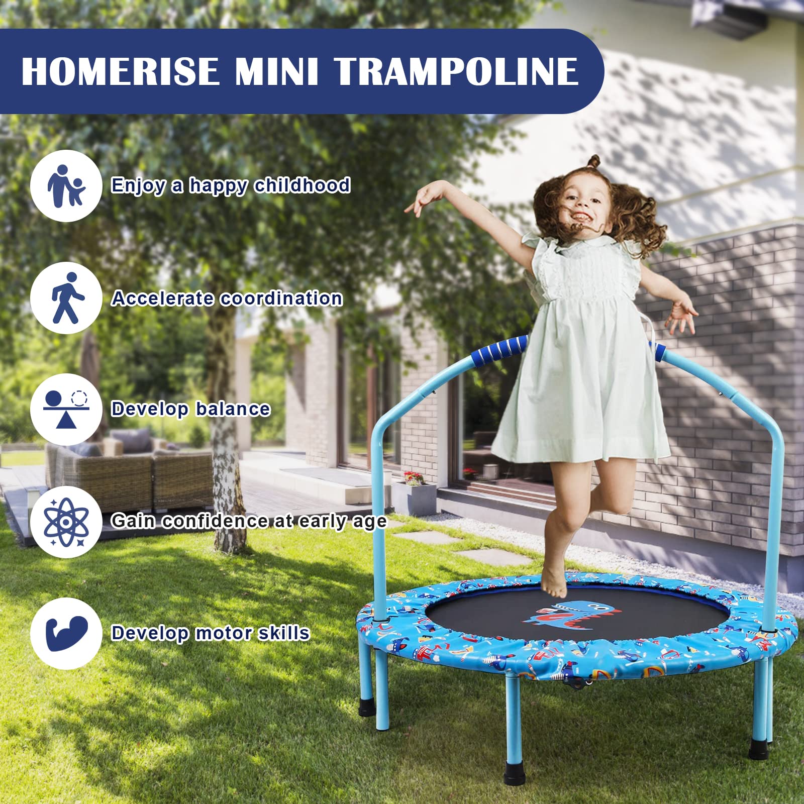 HLC 37 Zoll Kindertrampolin - Faltbar Mit Sicherheitsgriff Bis 60kg