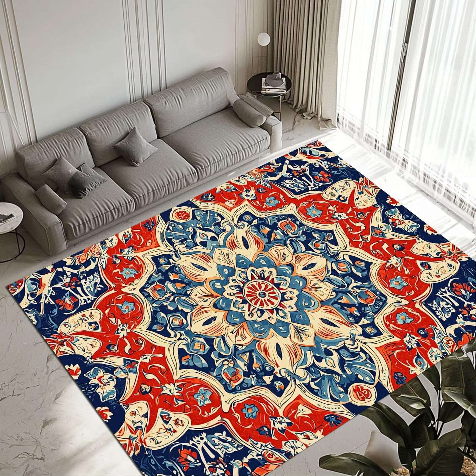 Tapis salon vintage 50x80cm antidérapant lavable pour entrée et bureau
