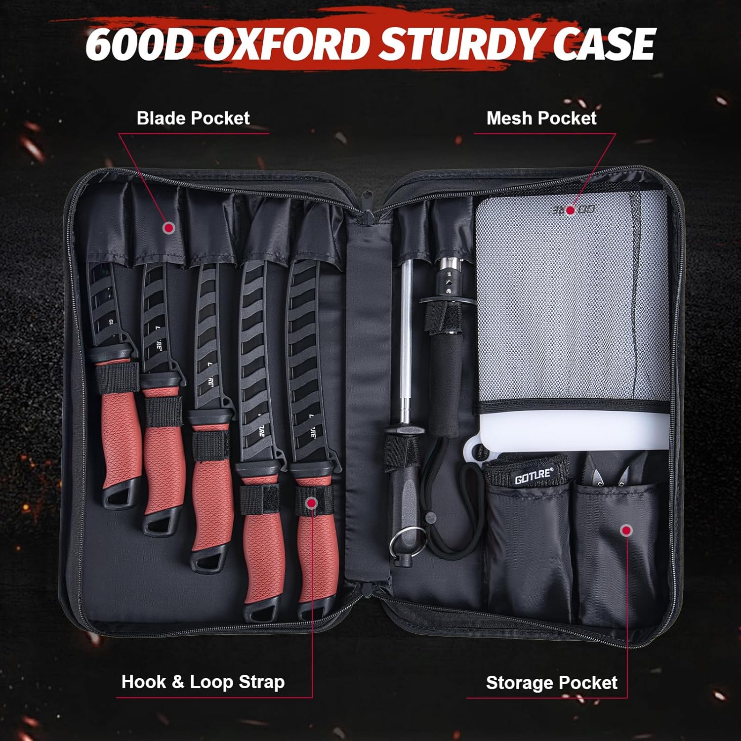 Goture Fillet Knife Fishing Kit,Bait Knife and Filet Knives with Sheath,Sharpening Rod,Fish Lip Gripper,Fishing Pliers,Cutting Board,Gloves,Stainless Steel Soap,Portable Storage Bag,Gifts for Men