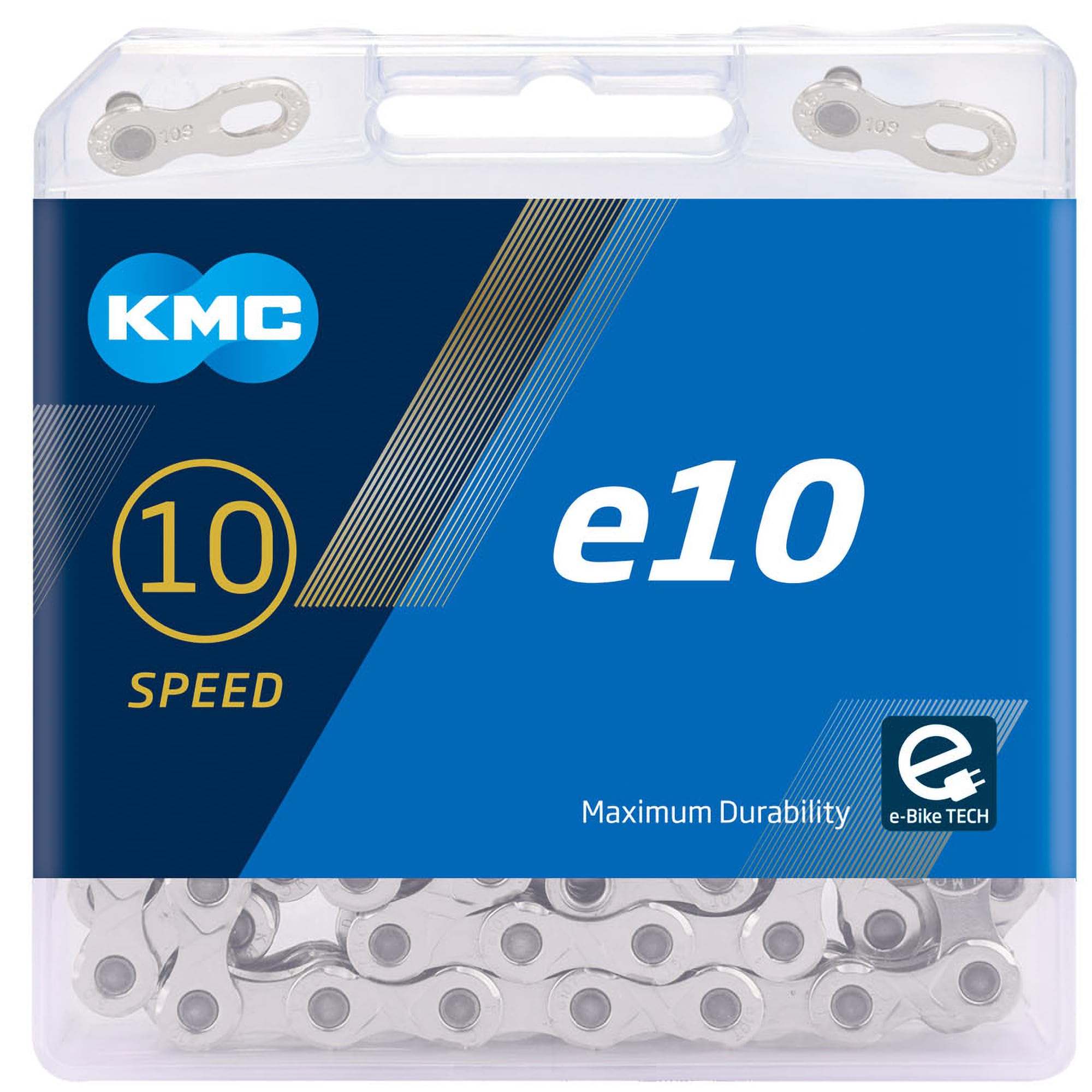 Fahrrad Kette, KMC Fahrradkette, e10 Silver, 1/2" x 11/128", 122 Glieder, 10-fach, silber
