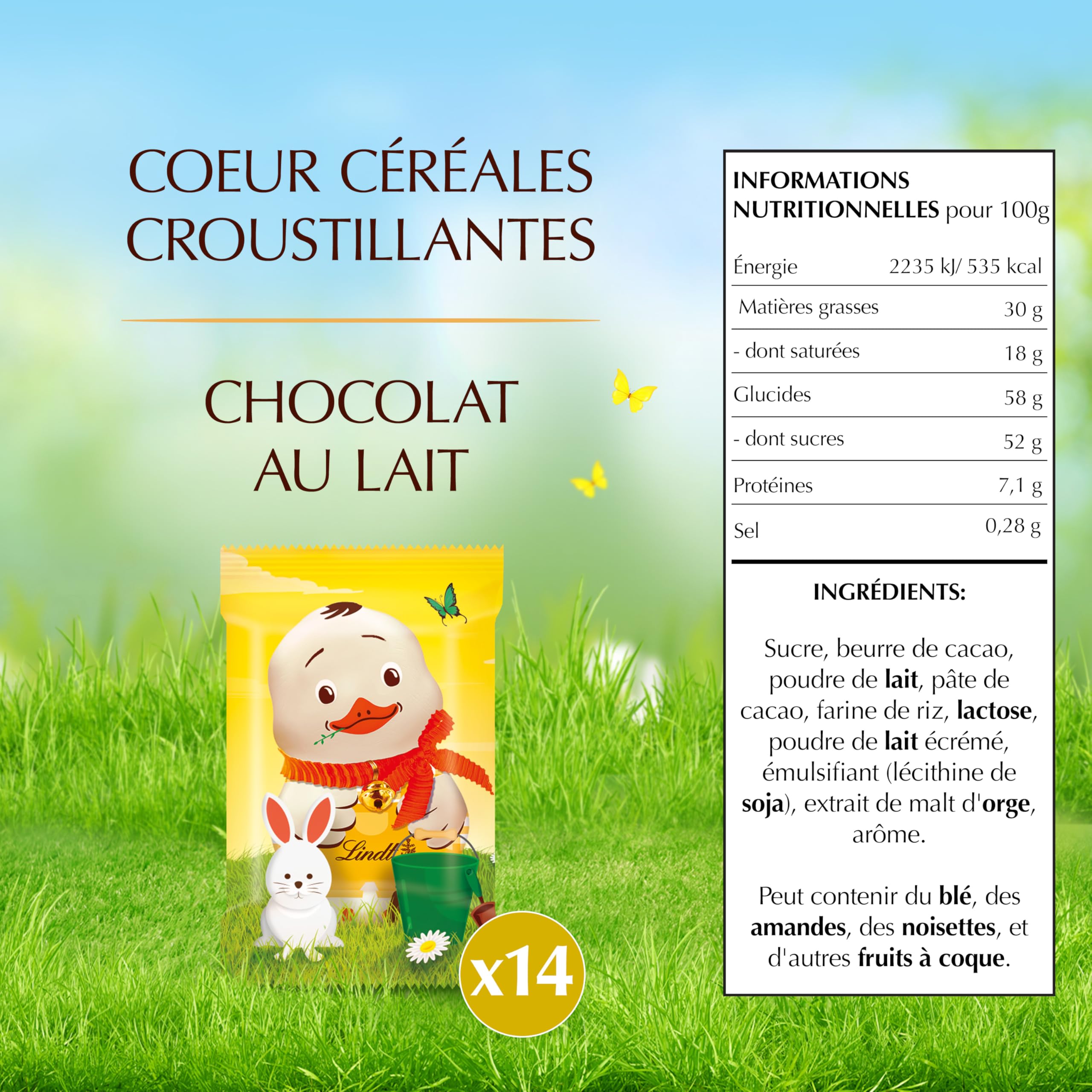 Lindt - POUSSIN - Sachet de Mini-Moulages fourrés - Chocolat au Lait et Céréales Croustillantes - Idéal pour Pâques, 130g