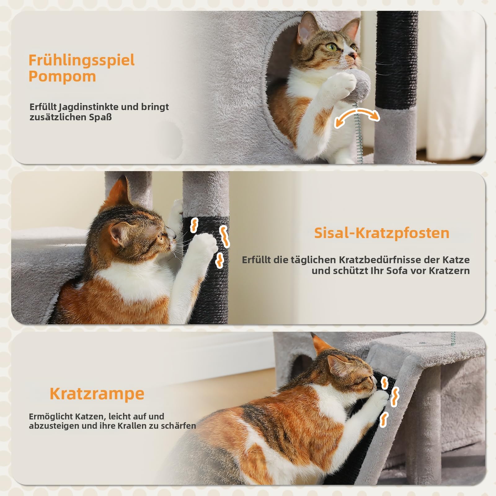 PETEPELA Kratzbaum für Katzen, 88 cm, Kleine Katzenhöhle mit Kratzpfosten, 2 Kuschelhöhlen, Kratzrampe & Hängespielzeug, Katzen-Spielhaus für Mehrkatzenhaushalte, Schwarz