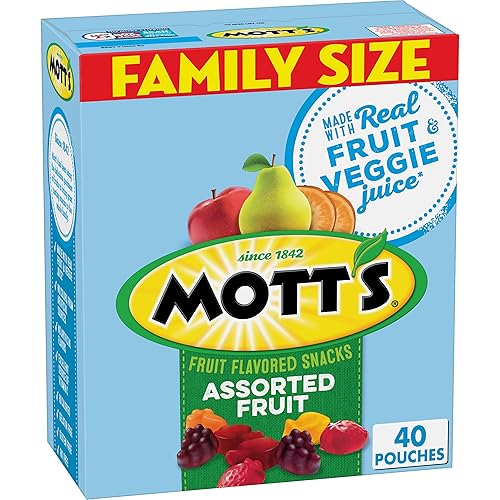Mott's Fruit Flavored Snacks, Assorted Fruit, Gluten Free Snack, Family Pack, 40 Ct, 32 oz - Assorted Fruit - 40 Count (Pack of 1)