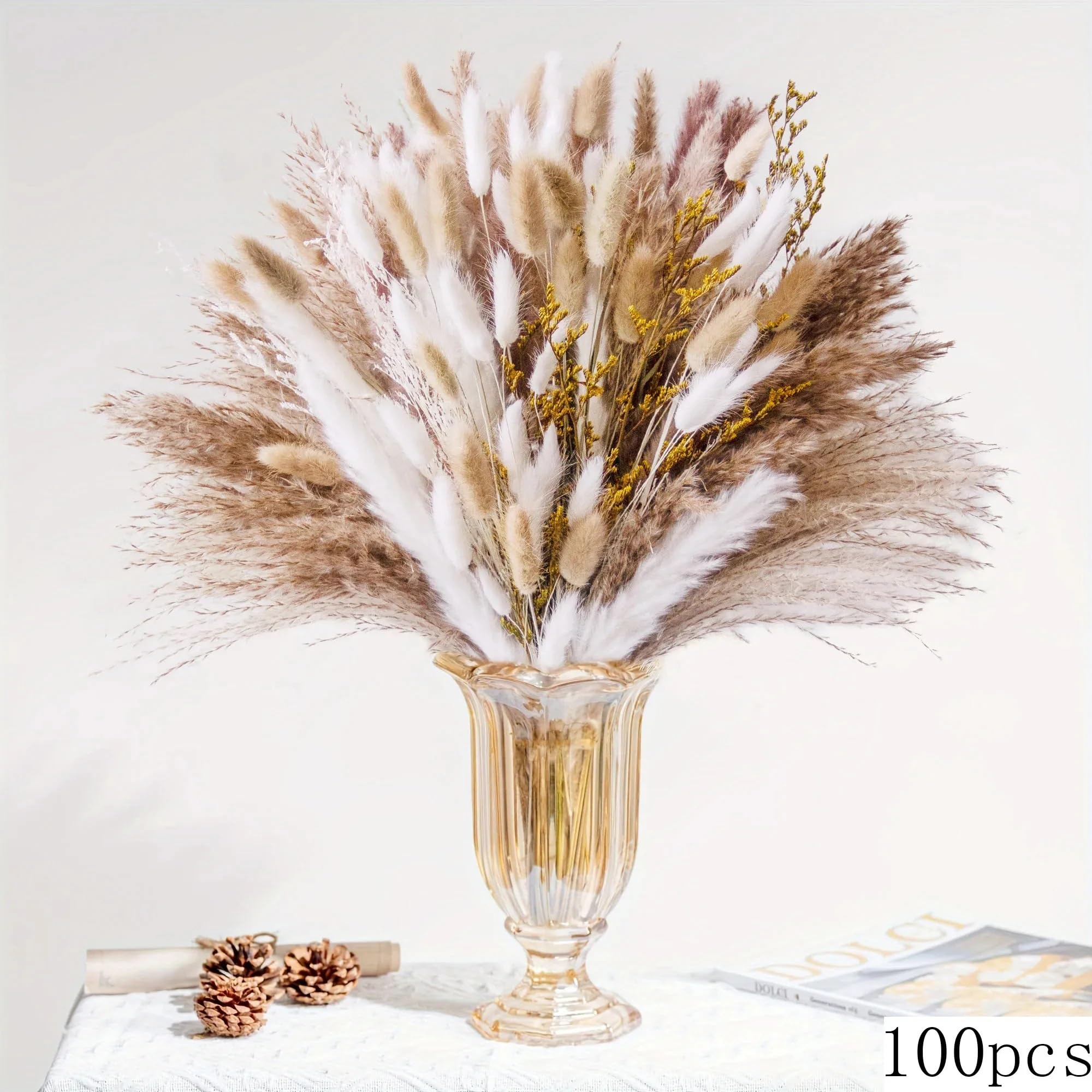 Künstliches Pampas Gras, Pampasgras-Trockenblumenstrauß-Bündel, Mehrfarbig, 30–45 cm, for Hochzeit, Party, Zuhause, Vasendekoration(Ac-558-100pcs)