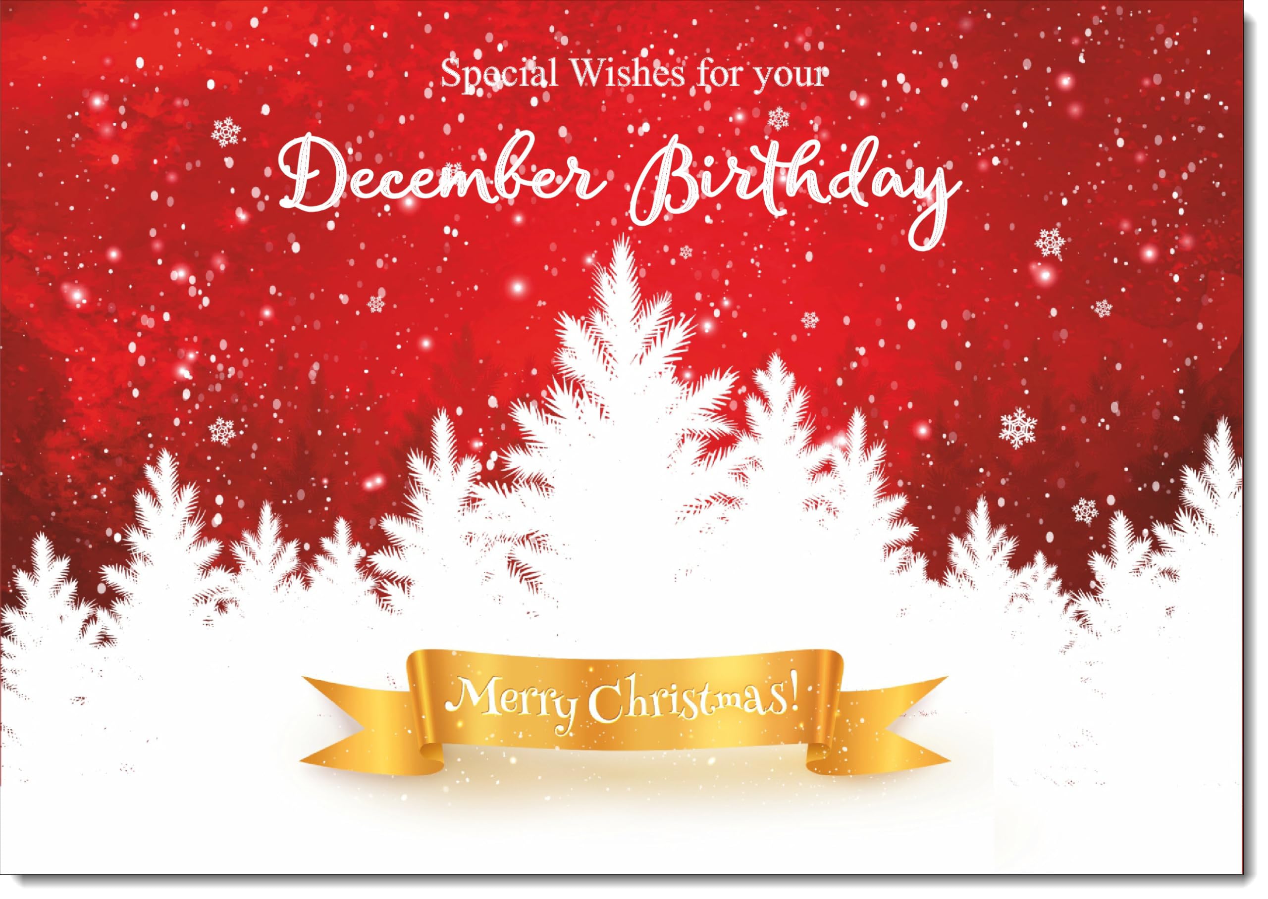 doodlecards December Birthday Christmas Card White Forest with Red Sky Large A4 Size Christmas Card for December Birthday with Plain Envelope