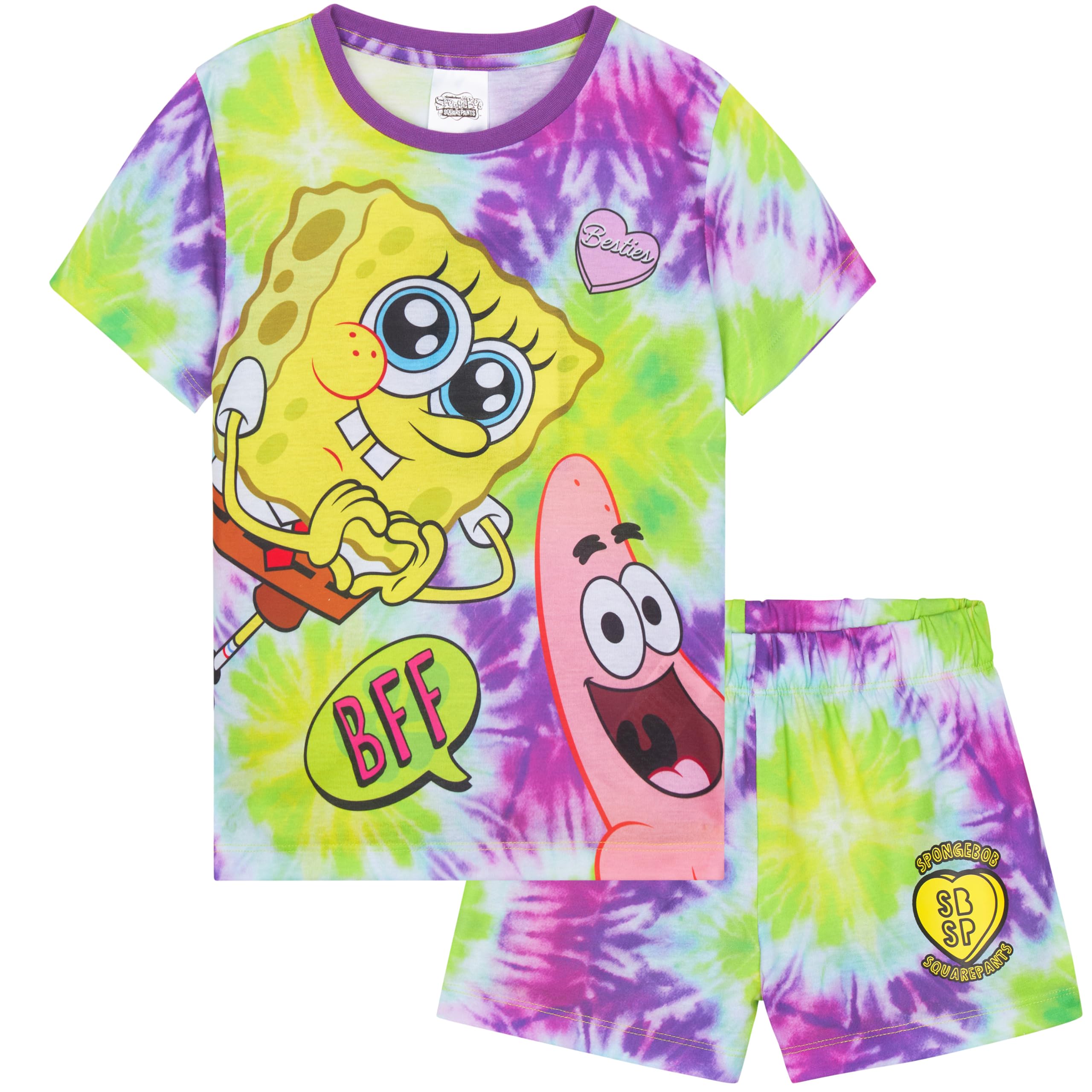 Spongebob Squarepants Girls Multi Pyjamas Set Short Pjs Kids Teens Lounge Set Nightwear Soft Summer Sleepwear Gifts For (9-10 Years, )