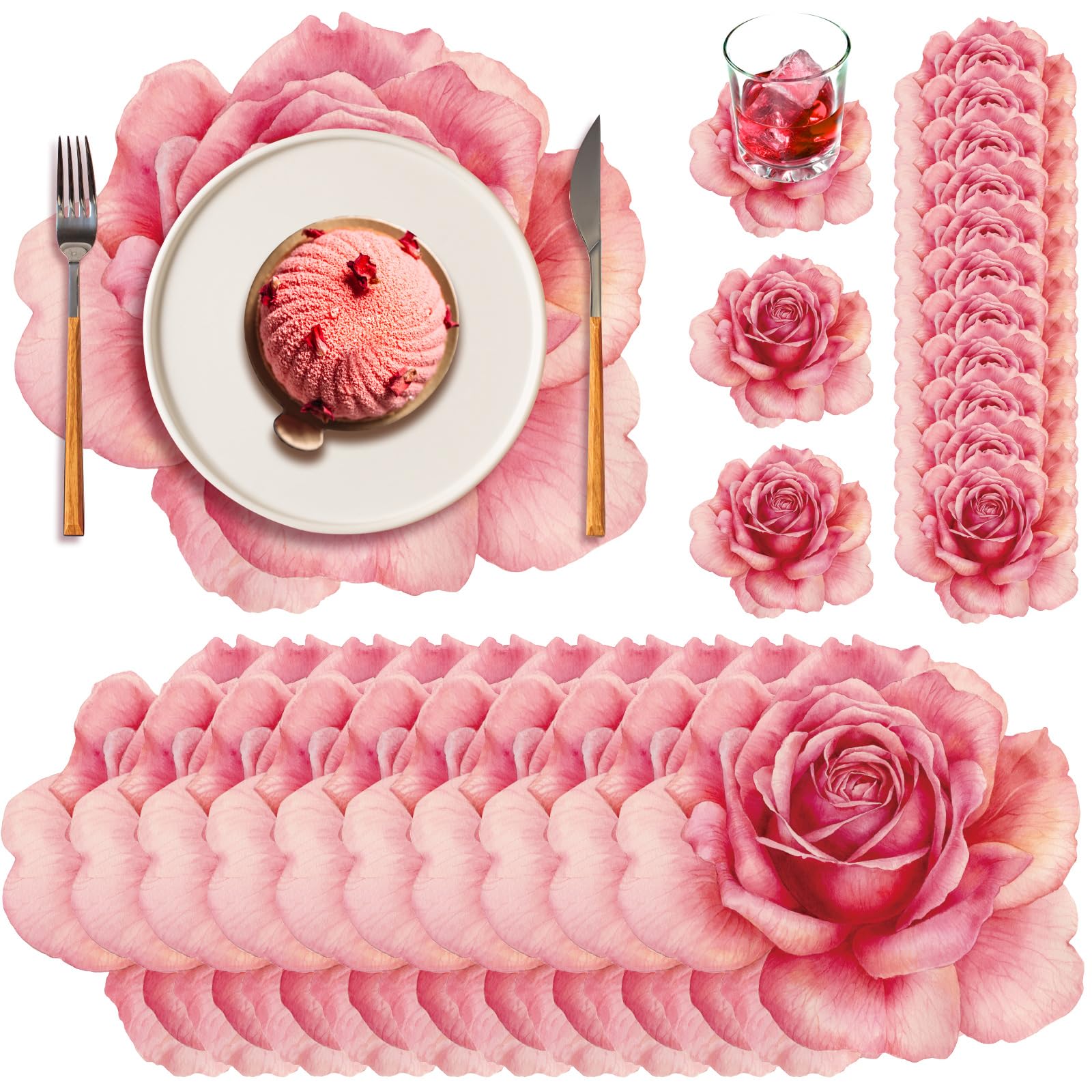 Geosar Juego de 200 manteles individuales desechables de papel con forma de rosa con forma de rosas, manteles individuales desechables para San Valentín, Día de la Madre, verano, primavera, barbacoa,