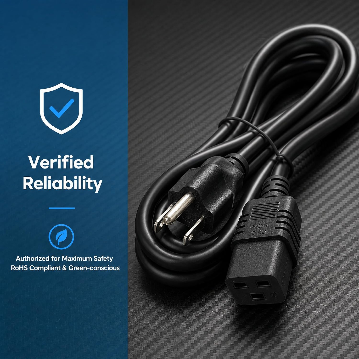 3.2ft/1M Nema 5-15P to IEC320 C19 Power Cable