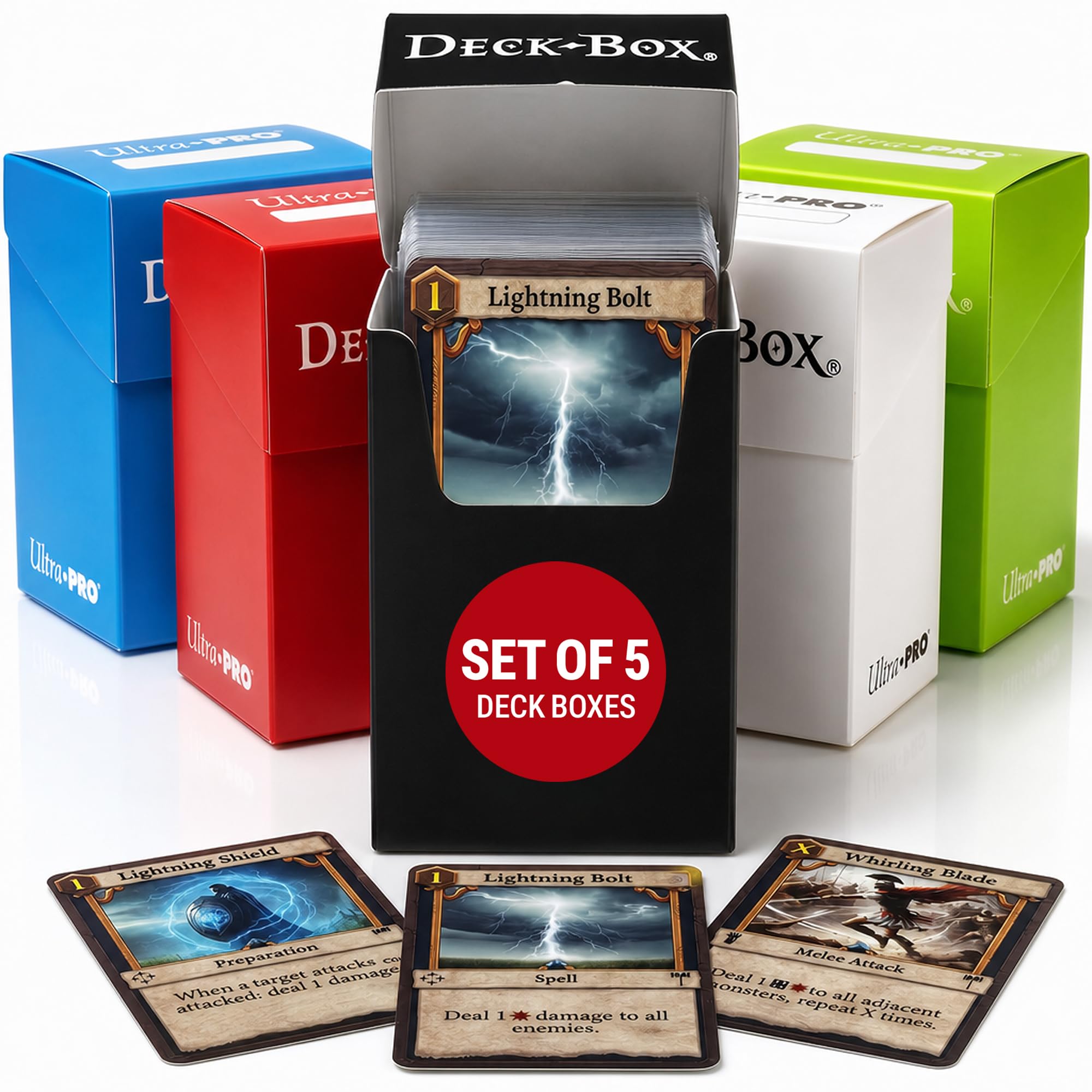 Multicolor Deck Box for Trading Cards, MTG & Pokémon, 5 Pack, exact product listing photograph