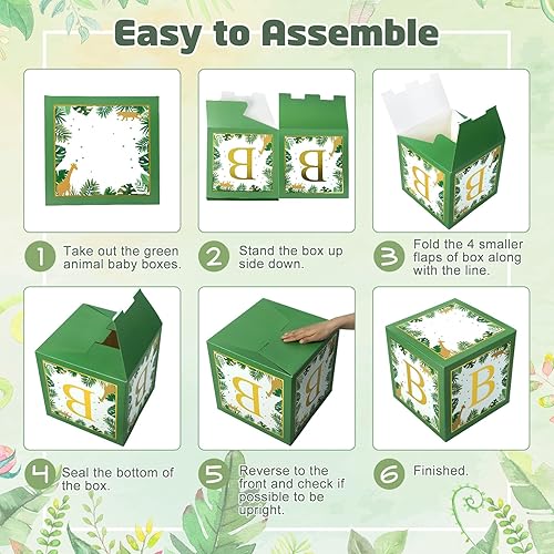 Miniatura 4 de Cajas de Bebé Safari Selva Decoraciones de Baby Shower para Niño Niña, Kit de Arco de Guirnalda de Globos Safari con 4 Piezas de Cajas de Bebé de