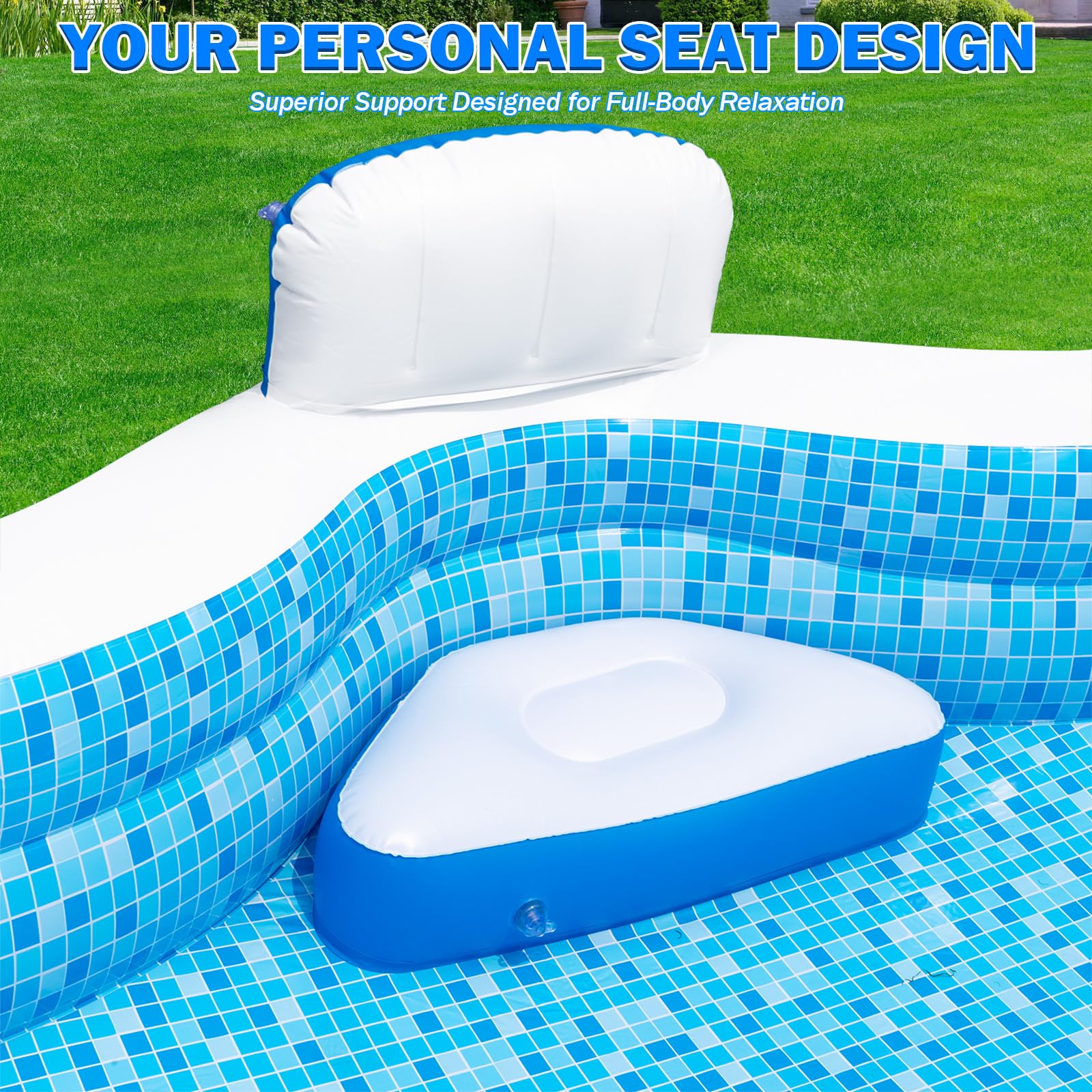 Extra großer aufblasbarer Pool mit Pumpe, 307,3 x 228,6 x 55,9 cm, großer aufblasbarer Pool mit Sitzen für Erwachsene, Familien-aufblasbarer Swimmingpool für Sommer, Wasserparty, Hinterhof
