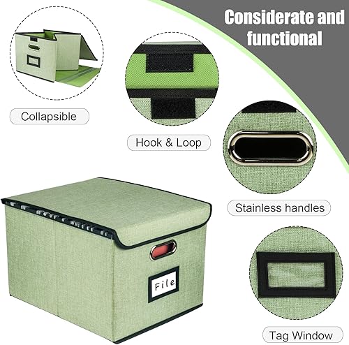 Miniatura 3 de Caja organizadora de archivos plegable, cajas de almacenamiento para colgar archivos con tapa, caja de carpetas de archivos portátil de lino con