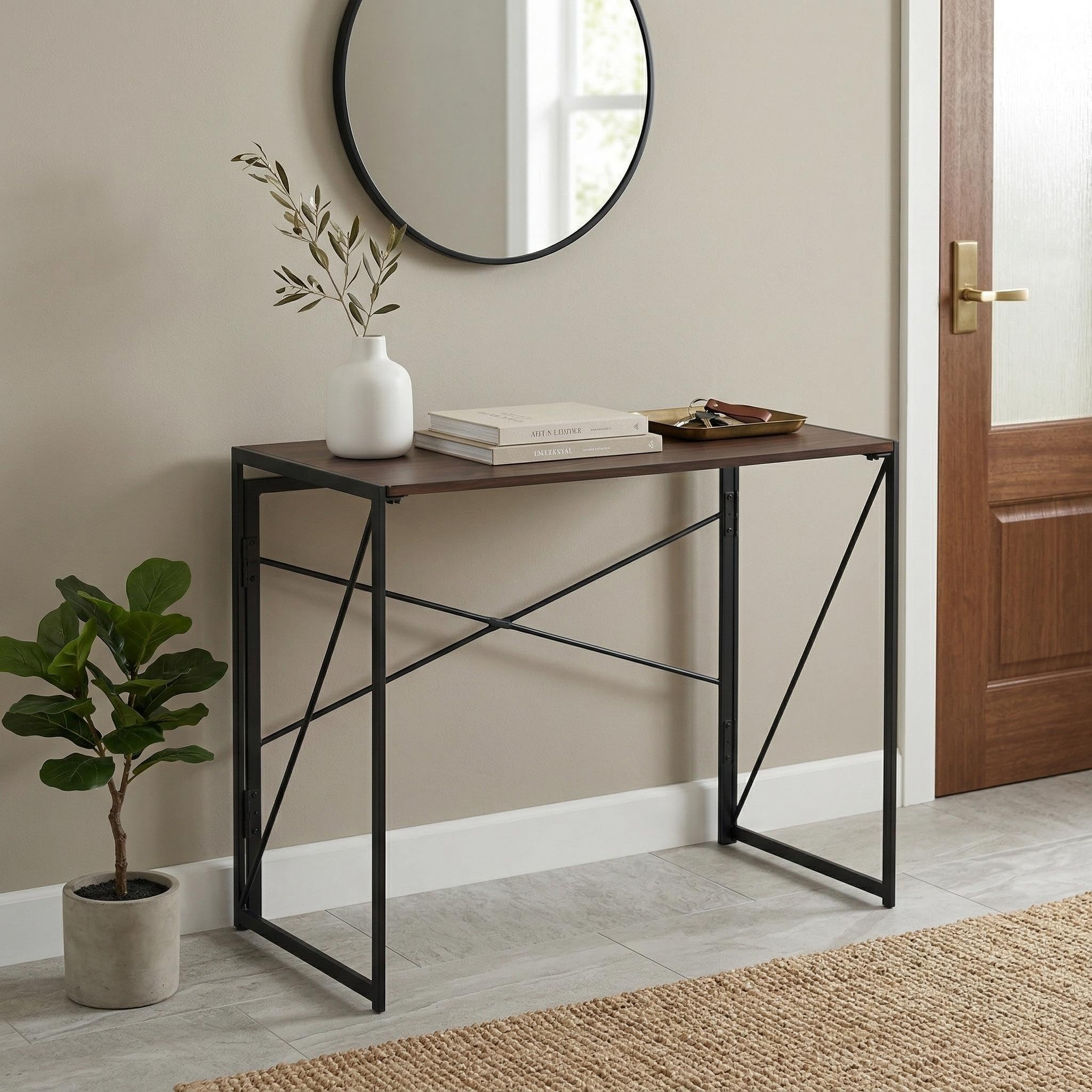 FurnitureR Modern Folding Hallway Console Table, 100x50x75.5cm, Space-Saving Entryway Furniture Set