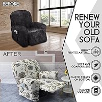 Vista 5 de CRFATOP Funda elástica para sillón reclinable, 4 piezas, fundas impresas para silla reclinable de 1 asiento, colección Fallon, protector de muebles