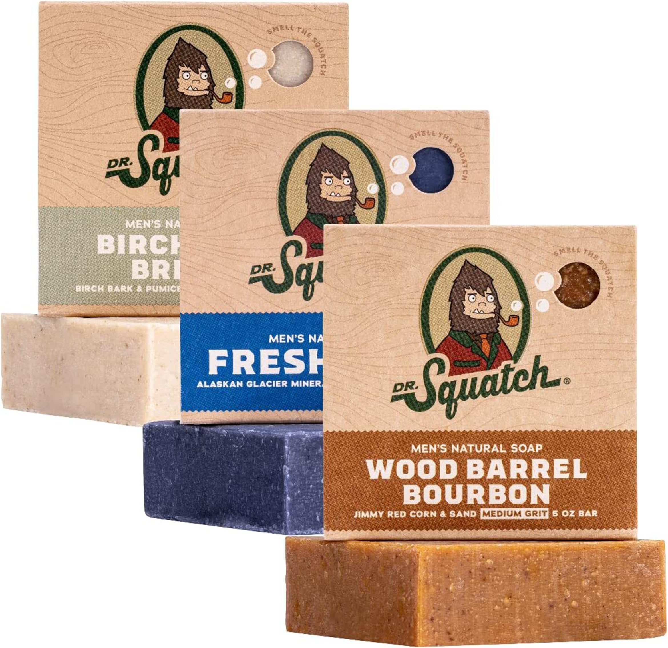 Men's Natural Bar Soap from Moisturizing Soap Made from Natural Oils - Cold Process Soap with No Harsh Chemicals - Wood Barrel Bourbon, Fresh Falls, Birchwood Breeze (3 Pack)