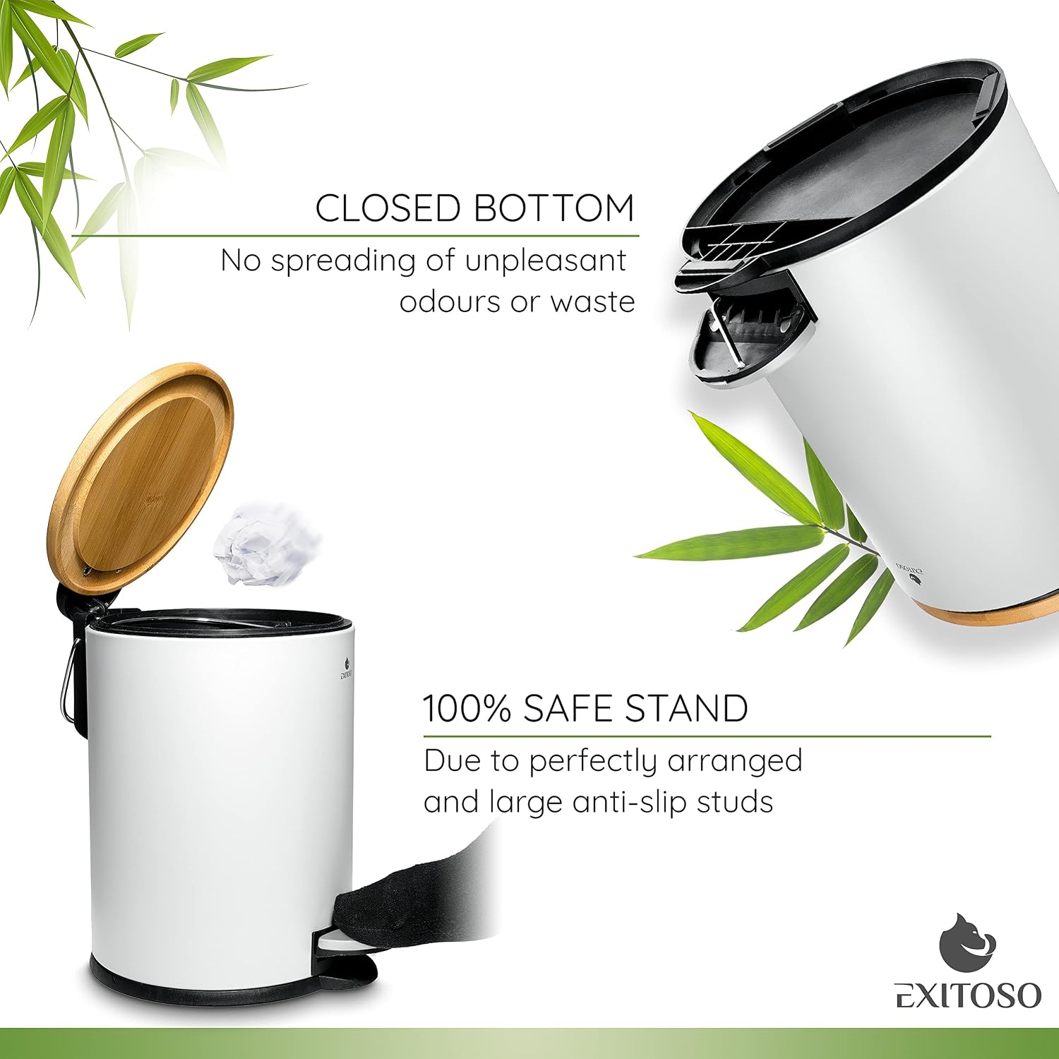 Exitoso Mini Trash Can with Lid - 3L/0.8Gal - Small Trash Can with Lid for Bathroom - White Bathroom Trash Can - Stainless Steel White Garbage Can with a Lid - Small White Trash Can with Lid Waste Bin