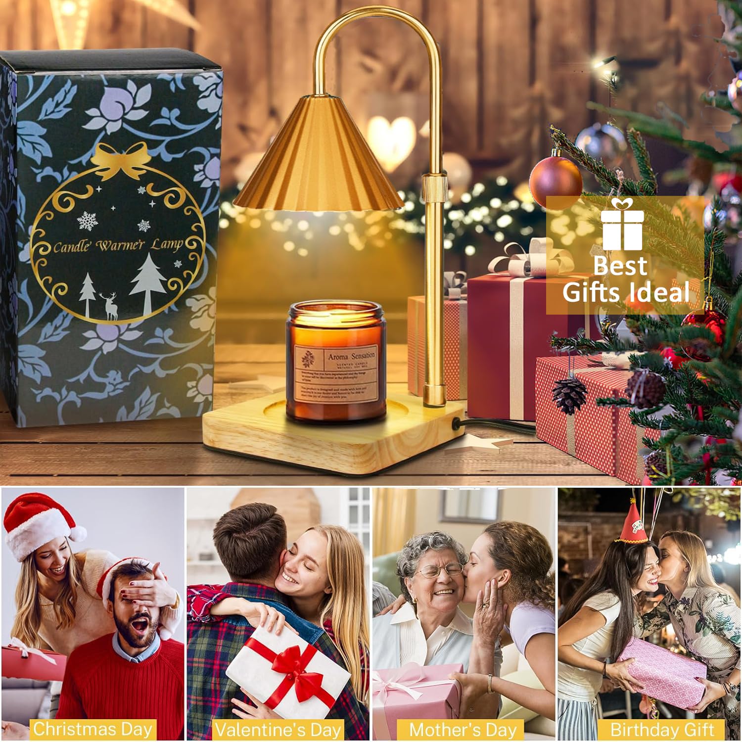Redefun Scalda-candela, lampada elettrica per candela, regalo per mamma, decorazione per la casa e la camera da letto, dimmerabile, per cera profumata con 2 lampadine
