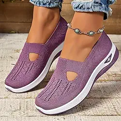 Tênis de caminhada ortopédico feminino, respirável, confortável, para diabéticos, de malha macia, suporte de arco