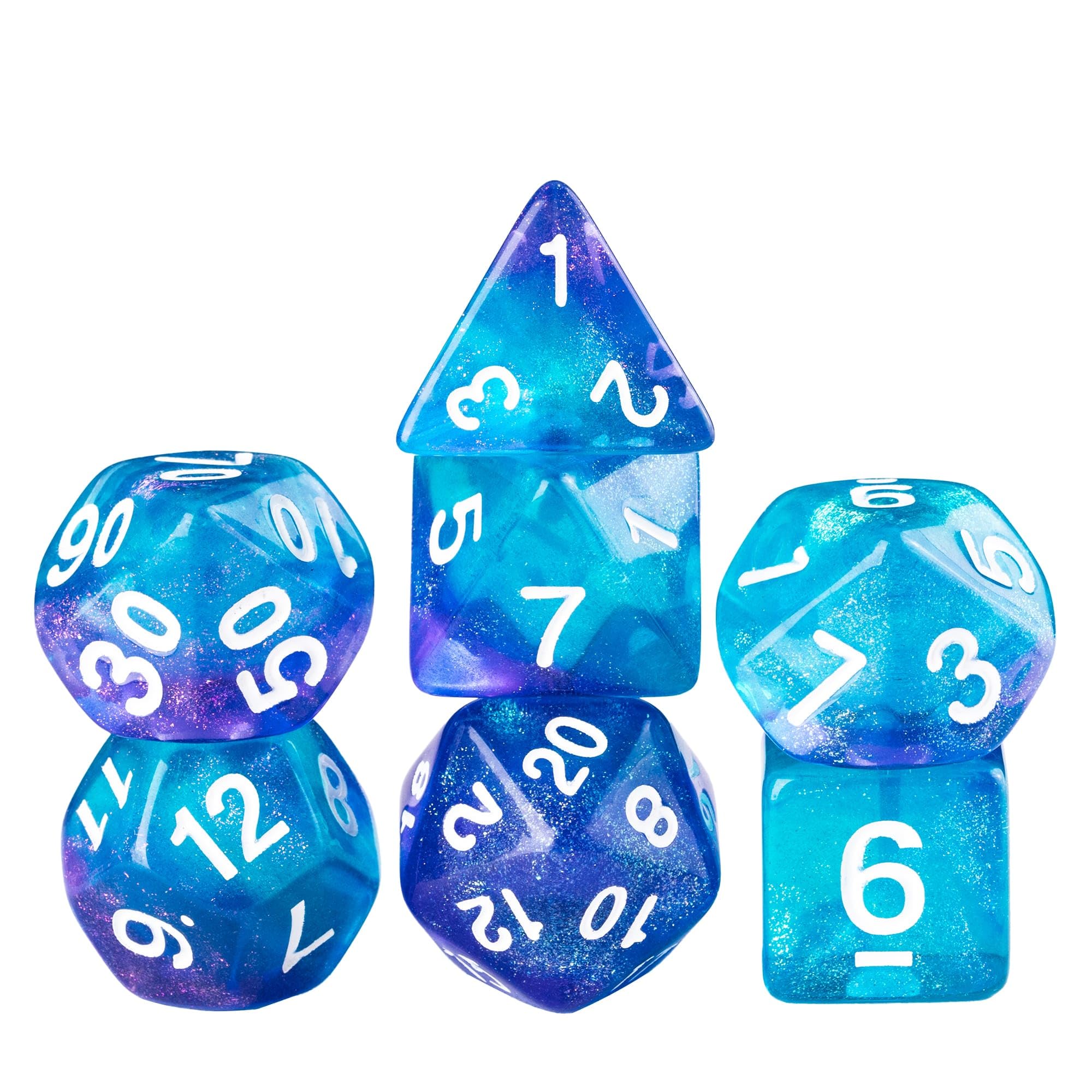 Cusdie 7Pcs/Set DND Dice Set D&D Polyhedral Dice for Dungeons and Dragons TTRPG Role Playing Dice Games RPGs (Purple Blue Glitters)