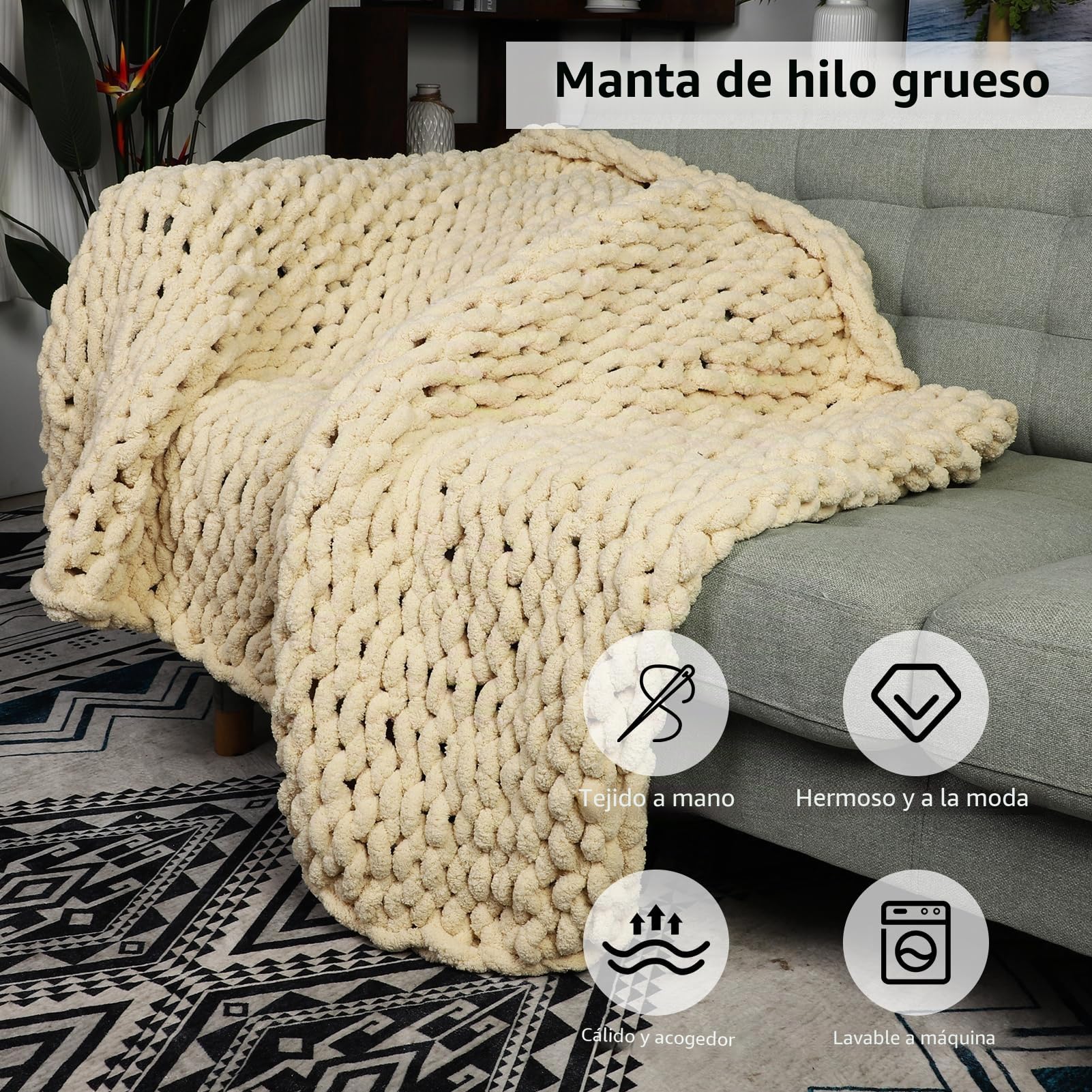 Gugxiom Manta de punto grueso de chenilla, 127 x 152 cm, manta de punto a mano, manta de punto grueso para sofá cama