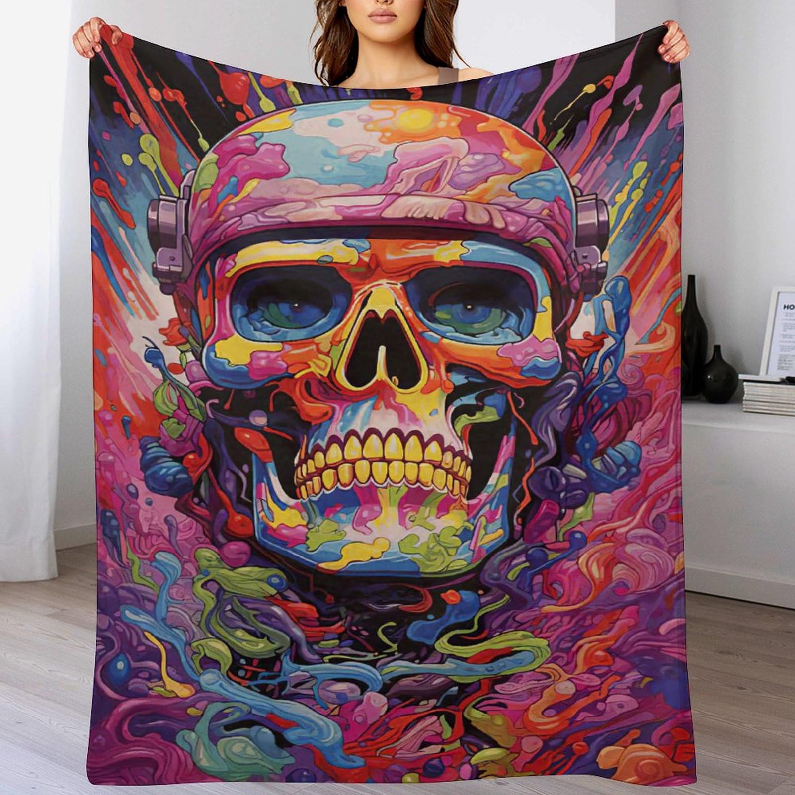 Couverture crâne pour soirées cocooning sur le canapé des garçons