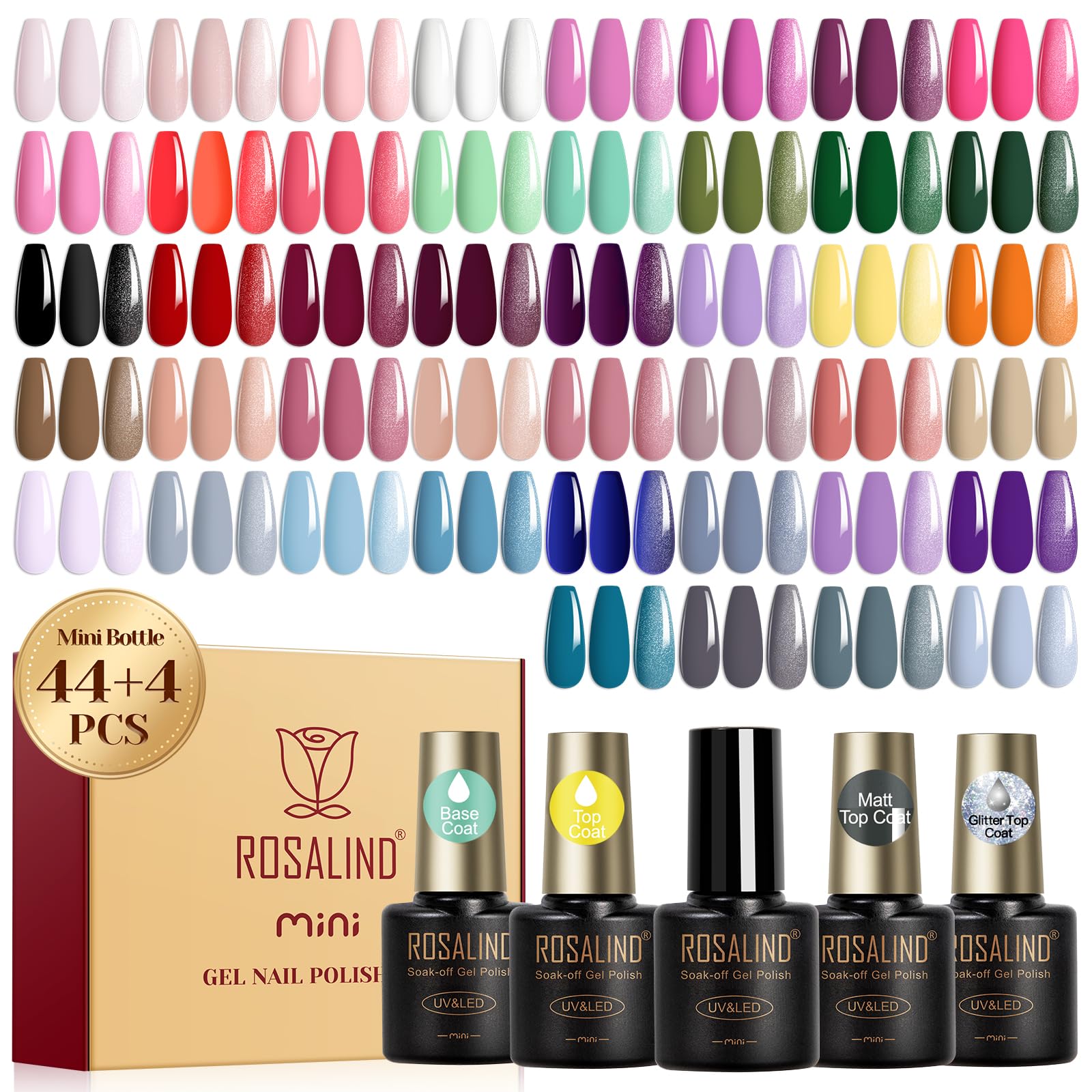 ROSALIND Esmaltes Semipermanentes Para Uñas, 48 Piezas Rosa Violeta Verde Rojo Colores Pintauñas Semipermanentes,UV LED Esmaltes de Gel Naranja Marrón Azul Gris Nail Art Manicure Regalo