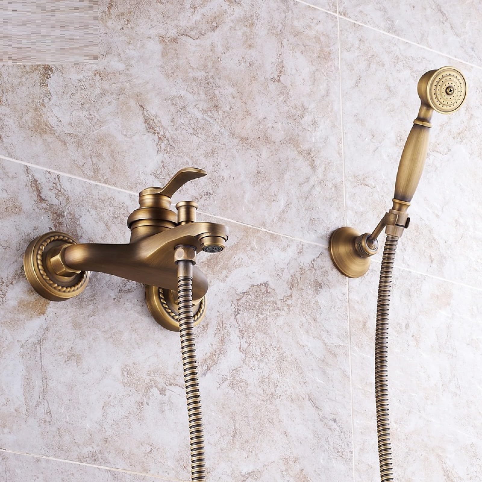 Fanjubei Imitating Ancient Twisted Dough Sticks Antique Brushed Brass Triple Simple Shower Set, Antique-Style Twisted Braid