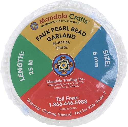 Miniatura 4 de Mandala Crafts Guirnalda de cuentas de perlas blancas sintéticas, 0.236in, 27 yardas, carrete de perlas blancas, guirnalda de perlas para decoración