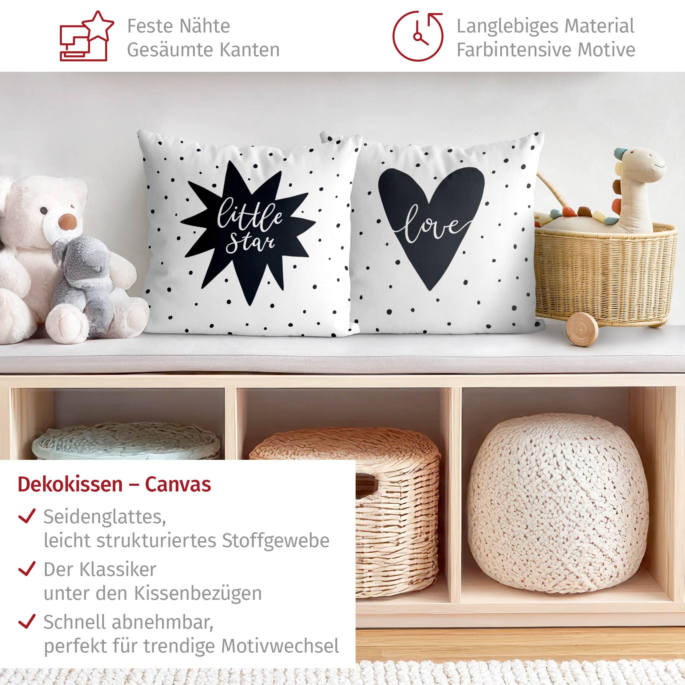 Deko Kissenhülle 2er Set drinnen/Indoor waschbar Sprüche ohne Füllung Zierkissen - Made in Germany - Punkte Bezug schwarz Weiss Sofakissen Indoor Sofa Bett 1148