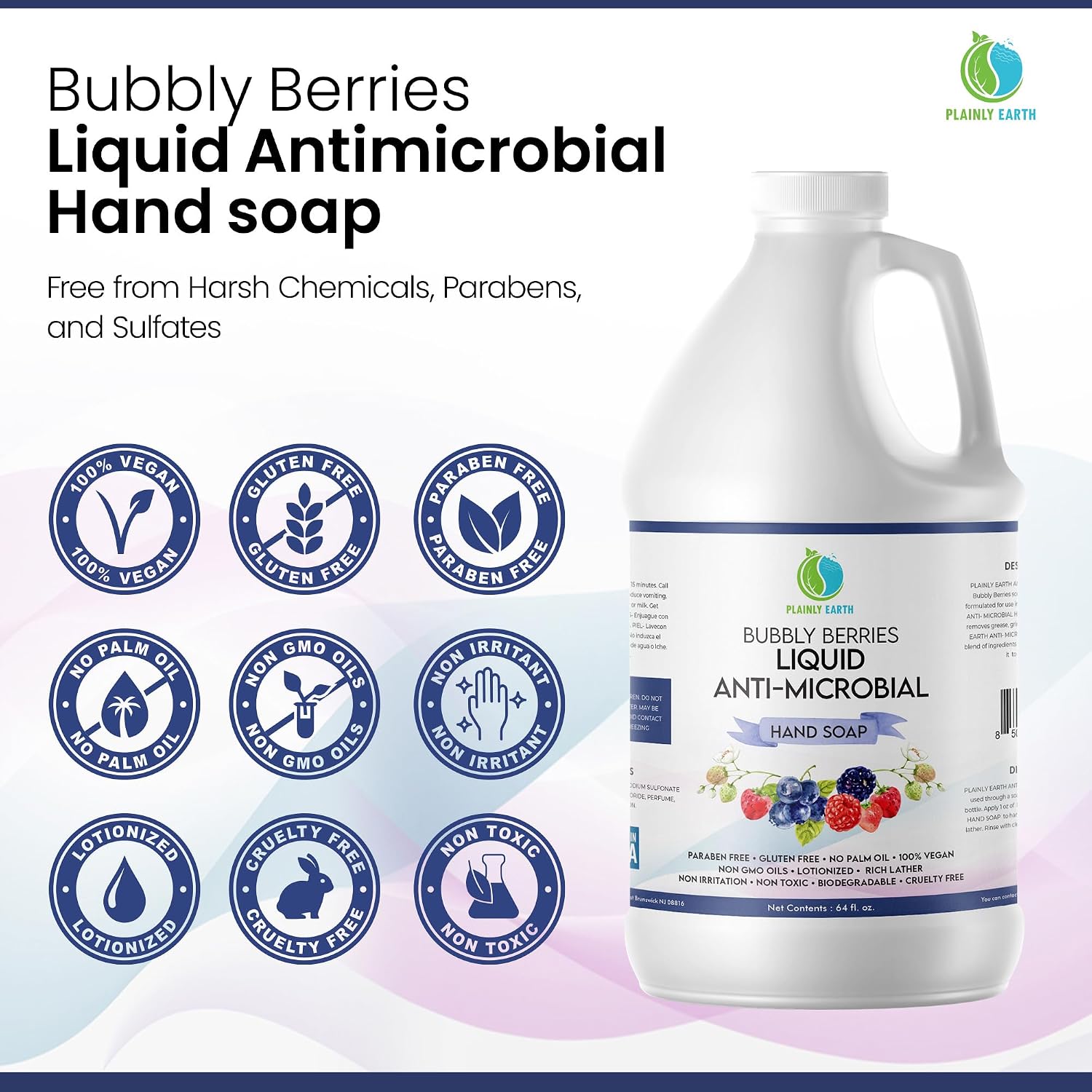 Deep Cleansing Hand Soap, 64 oz Bulk Refill - Bubbly Berries Scent - Gentle, Moisturizing Liquid Hand Soap for Kitchen and Bathroom