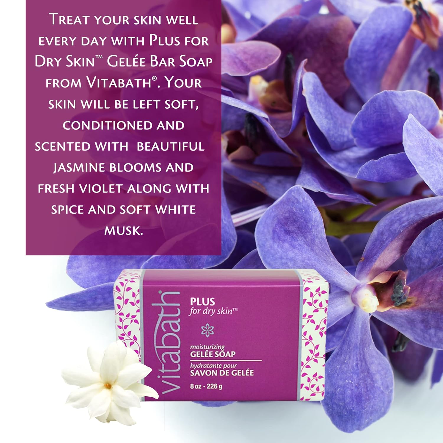 Vitabath Plus For Dry Skin Moisturizing Gelee Bar Soap All Over Gentle Foaming Cleanser & Hydrating Solid Body Wash - Nourish & Restore All Skin Types Women & Men - 8oz (Pack of 3)