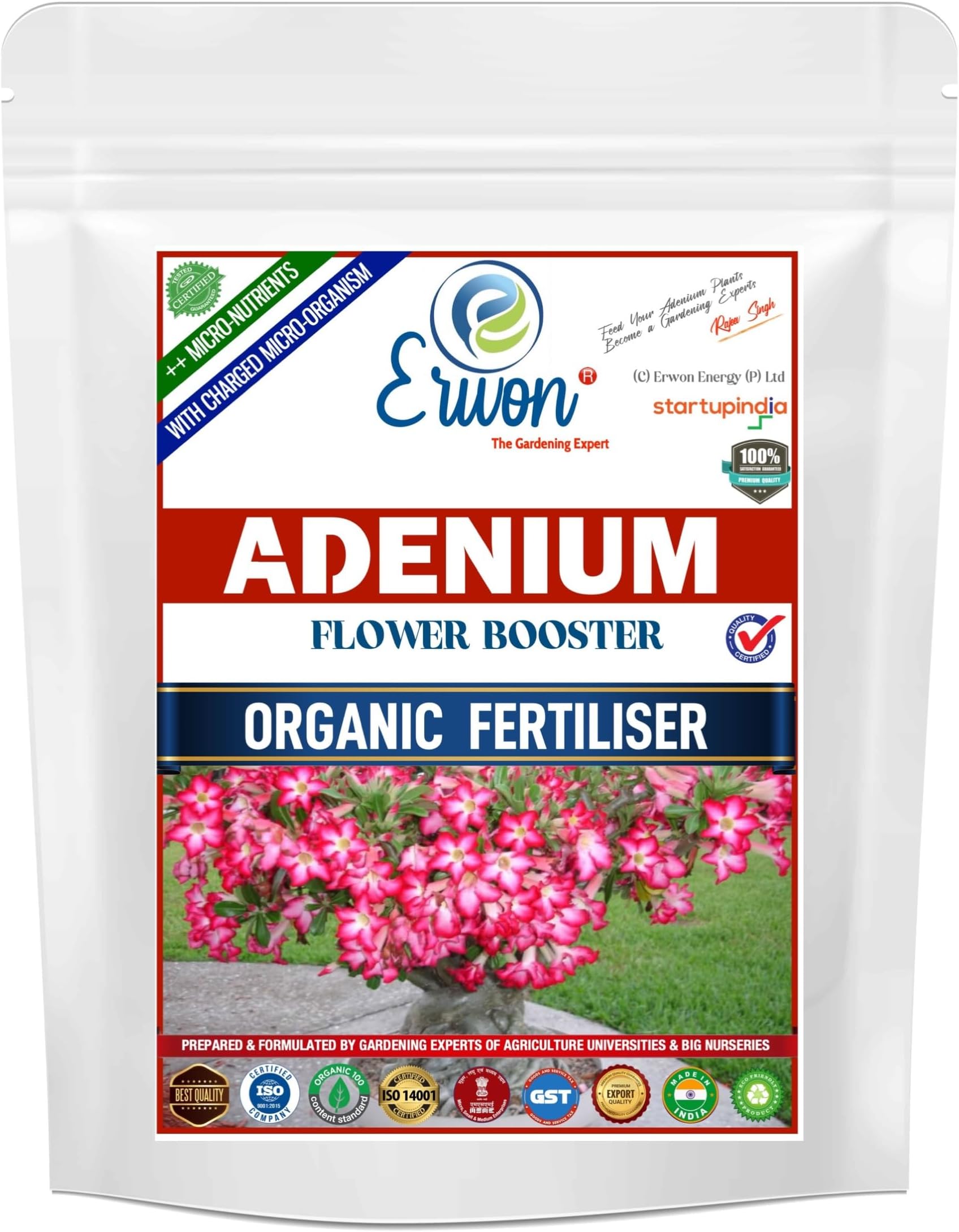 Erwon® Adenium Flower Booster Powder, Premium Essential Powerful Organic Fertilizer for Adenium Plants, with Charged Micro-organism and ++ Micronutrients (900 gm)