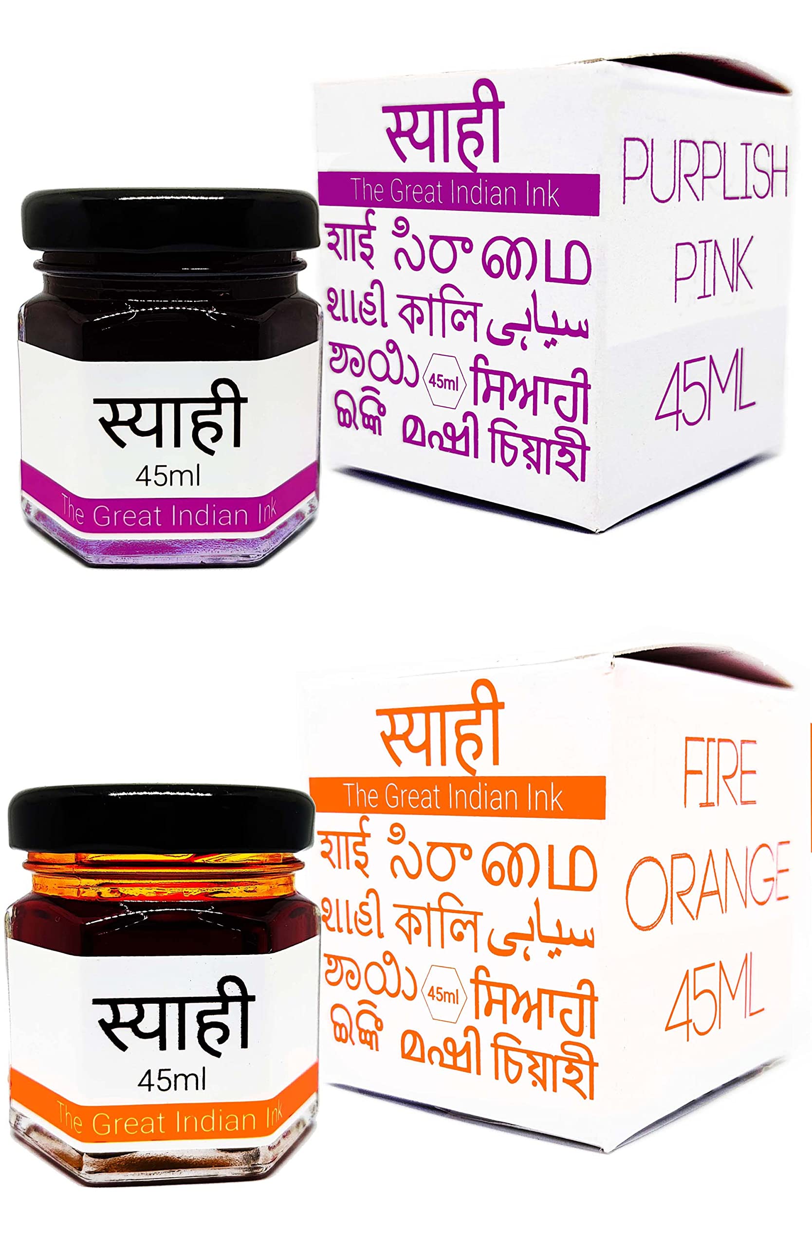 Syahi - The Great Indian Ink - Fountain Pen, Calligraphy, Drawing, Doodle, V5, V7, Trimax (Purplish-Pink-Fire-Orange)