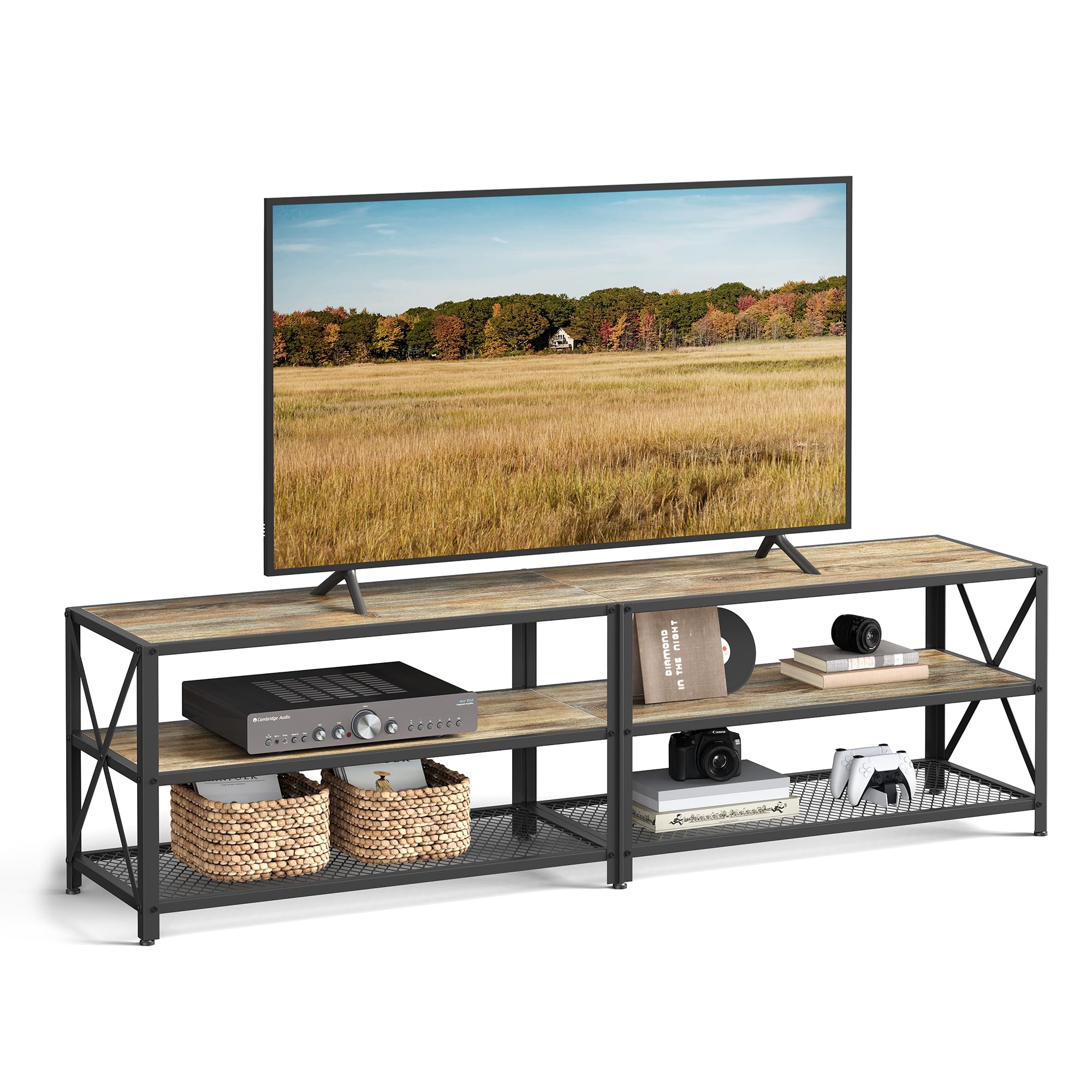 VASAGLE TV Stand, TV Console for TVs Up to 75 Inches, TV Table, 70.1 Inches Width, TV Cabinet with Storage Shelves, Steel Frame, for Living Room, Bedr