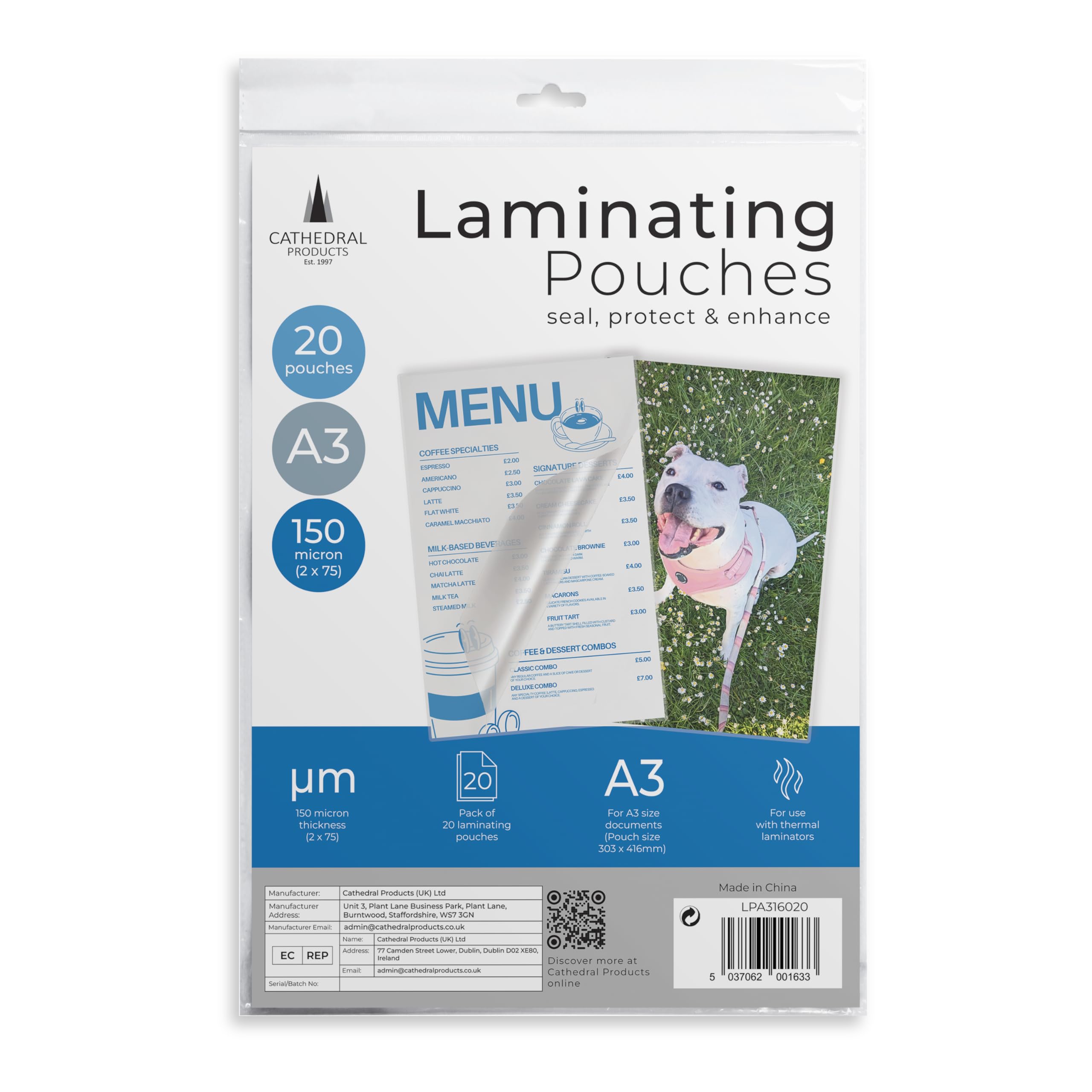 Cathedral Products A3 Laminating Pouches 150 micron Pack 20