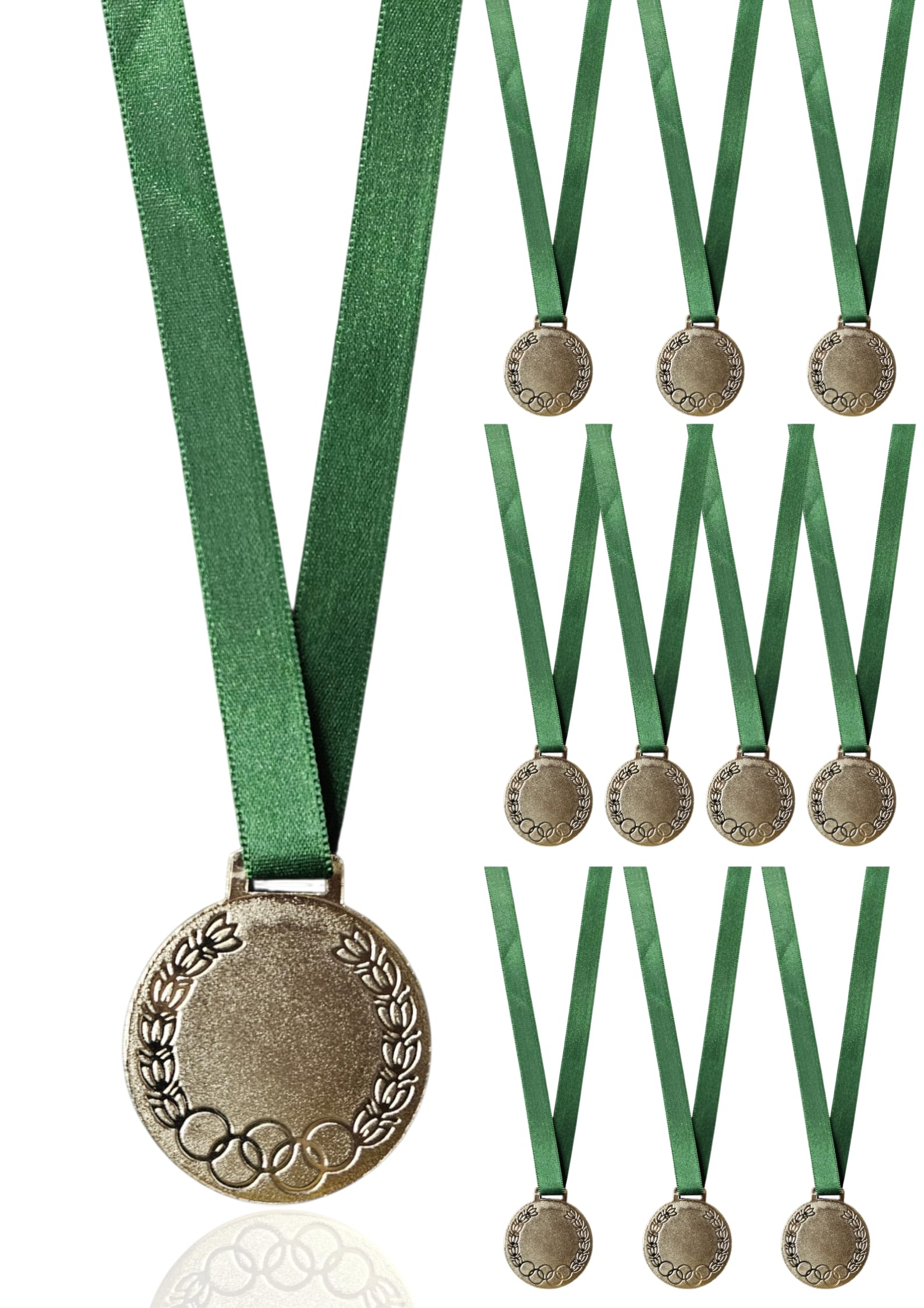 COTTONTAIL Olympic Medals 12 pcs Set | Design Award with Ribbon Heavy Metal Gold Silver Bronze for School Sports, Athletics, Cricket, Volleyball | Events, Office, Games, Kids (Silver, 3" Inch)-image-49