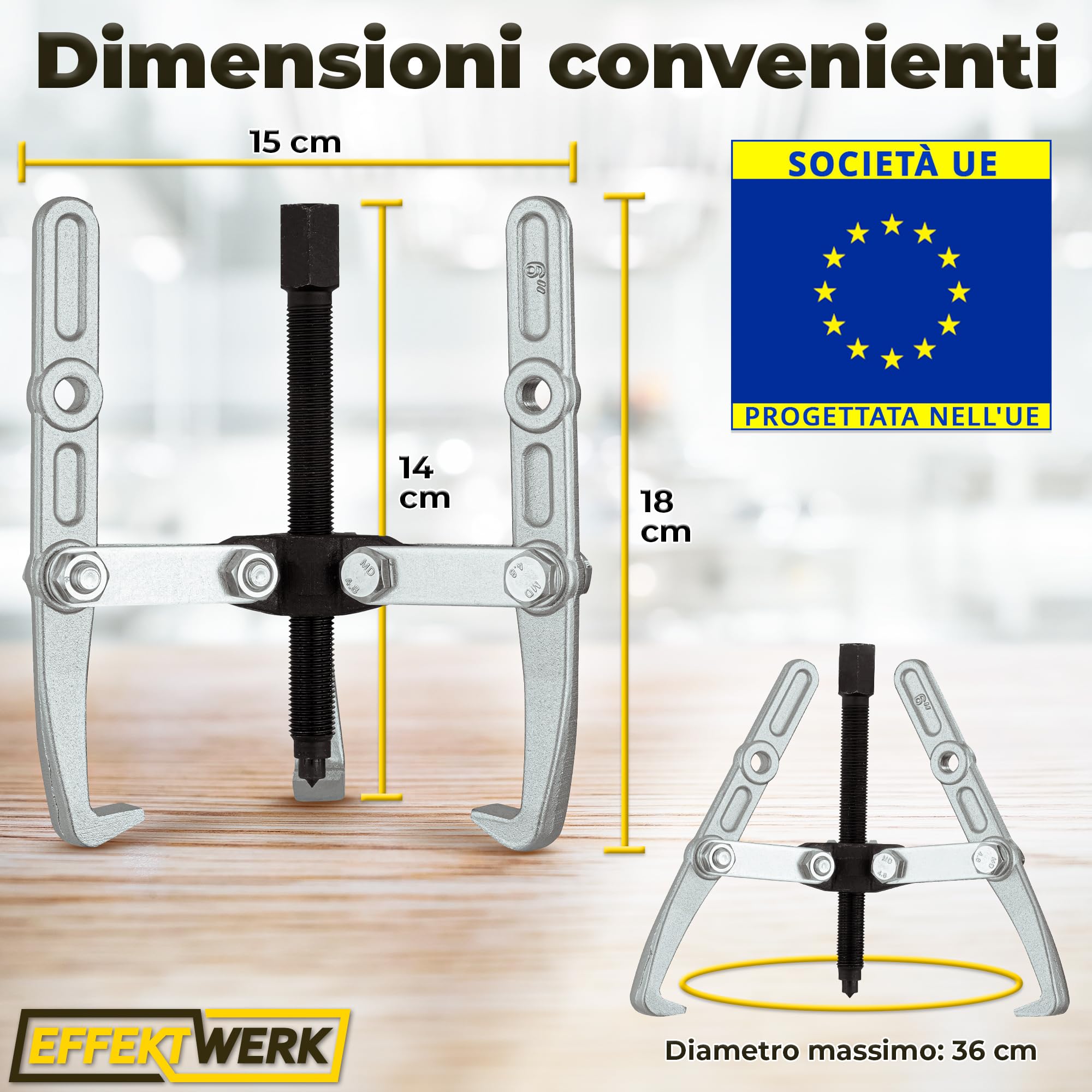 Estrattore per ingranaggi a 3 ganasce - 6"/15 cm - Kit di rimozione cuscinetto ruota per puleggia stretta, volano e disco freno - Per impieghi gravosi con ganasce reversibili