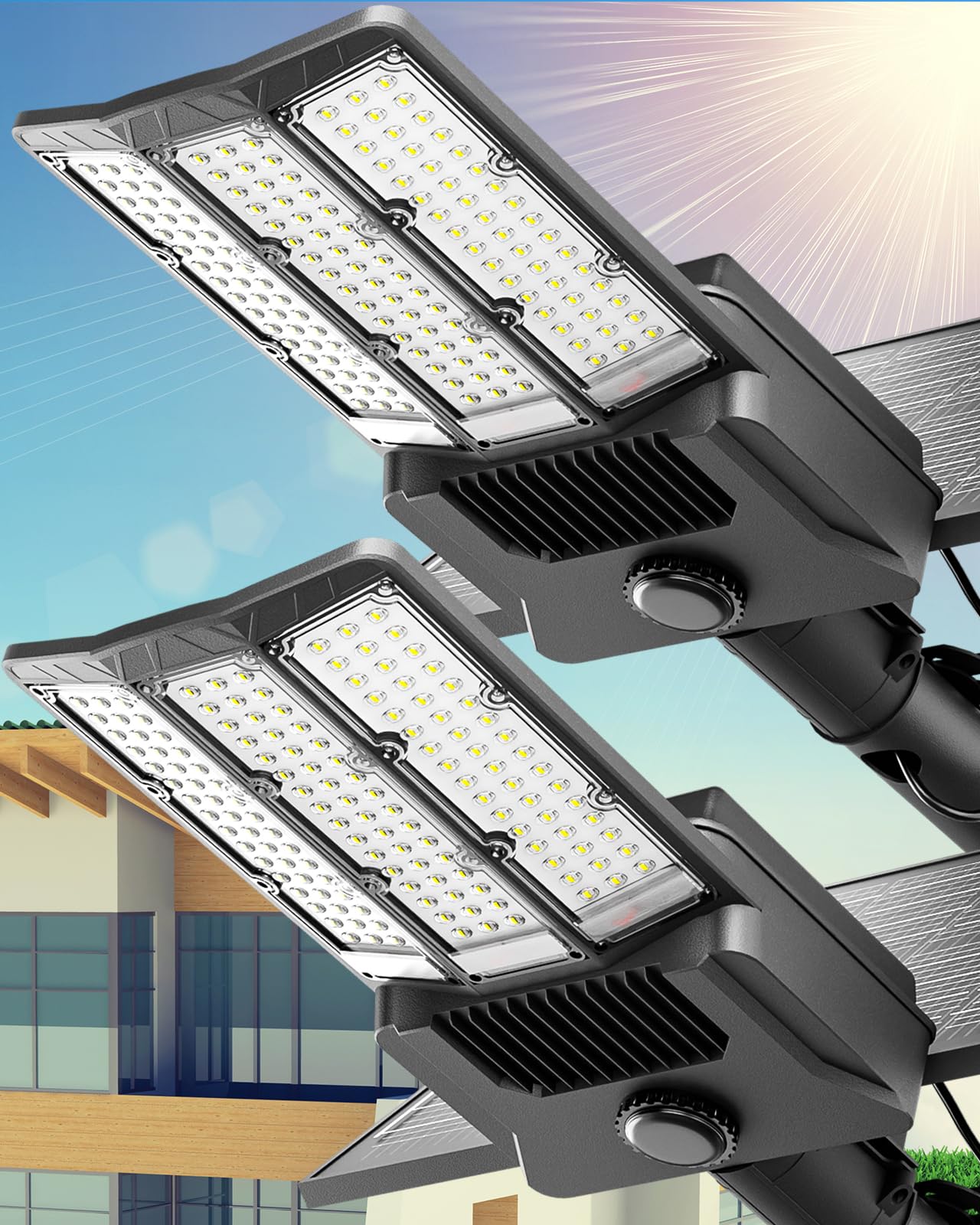 HIEPOCK 11000W Solar Street Light Outdoor 800000LM Waterproof Motion Sensor LED Solar Powered Flood Light with Motion Sensor Dusk to Dawn Commercial Area Lighting for Parking Lot (11000W-1PACK)