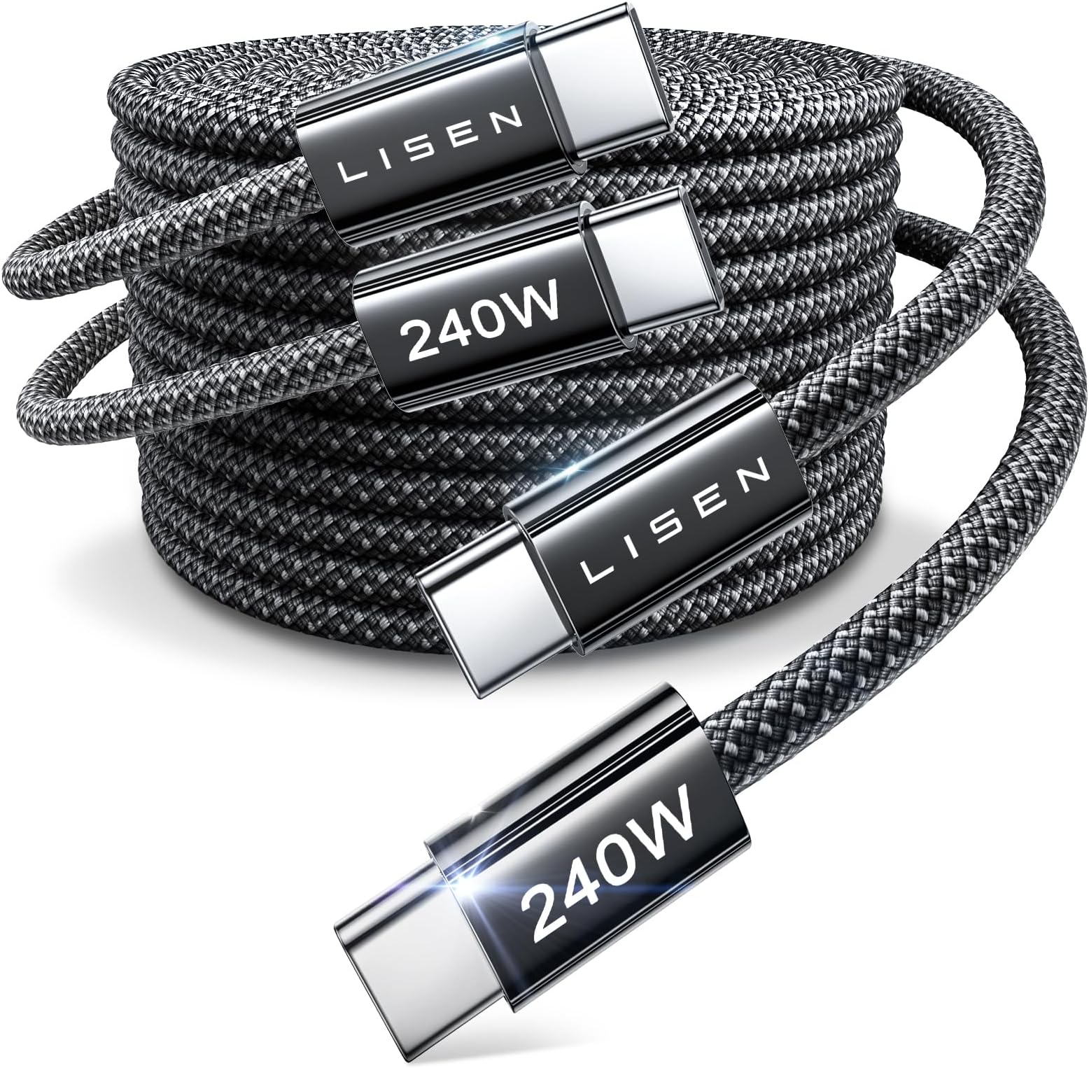LISEN 240W USBC to USBC Cable [2-Pack 3m+3m] C to C Charger Cable Fast Charge Type C Charger Cable Fast Charging for iPhone 17 16 15 Pro Max, MacBook Pro/Air, iPad Pro, Galaxy S25, Switch 2, Black