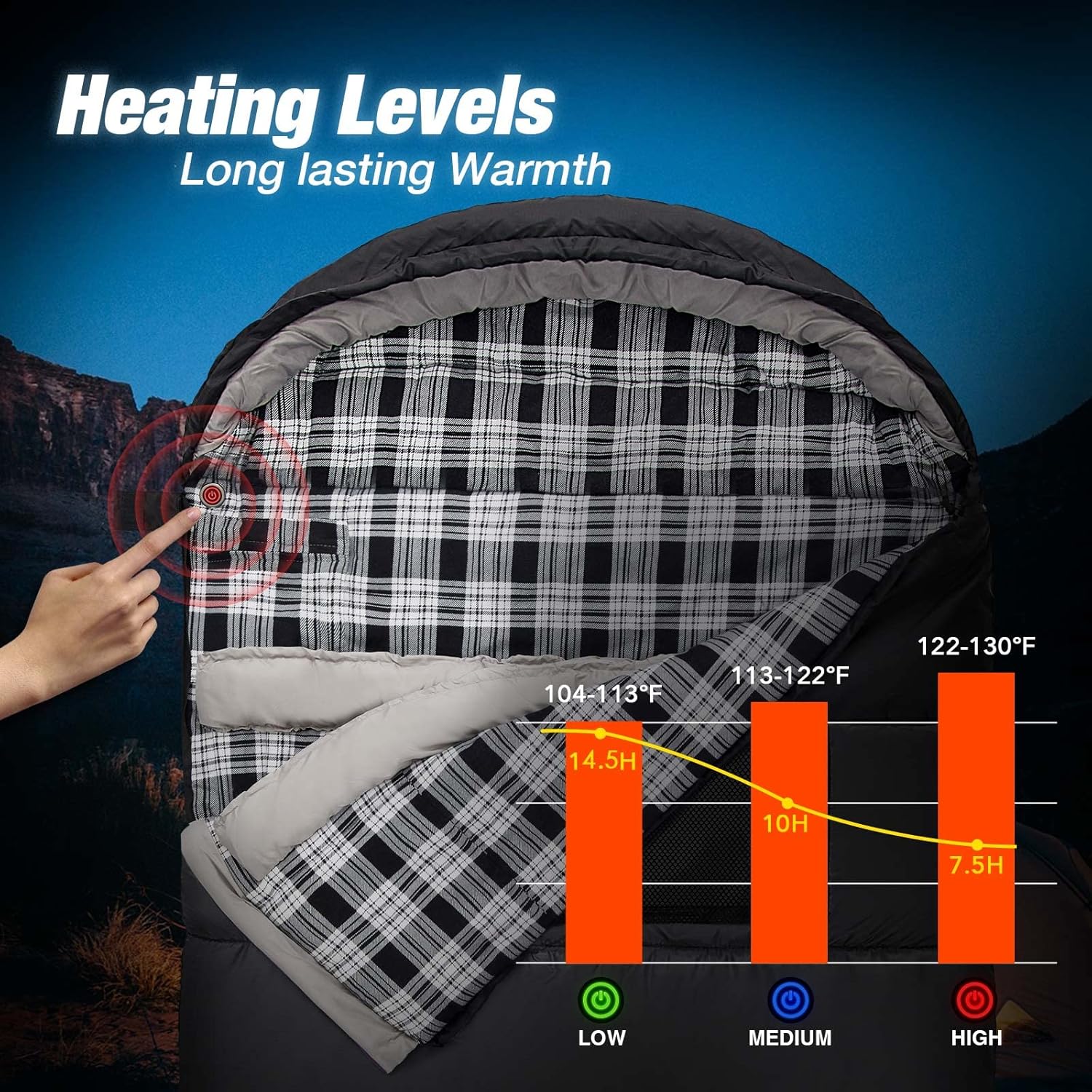 KINGS TREK Sleeping Bag Heated with Battery Pack & Compression Bag, Waterproof Lightweight Sleeping Bag for Camping, Backpacking, Hiking (Black) : Sports & Outdoors