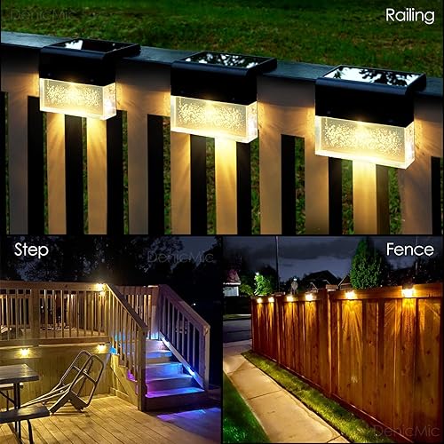 Miniatura 4 de DenicMic Luces solares de cubierta para exteriores, luces solares para escalón, barandilla, pared, lado de la piscina, LED impermeable blanco cálido