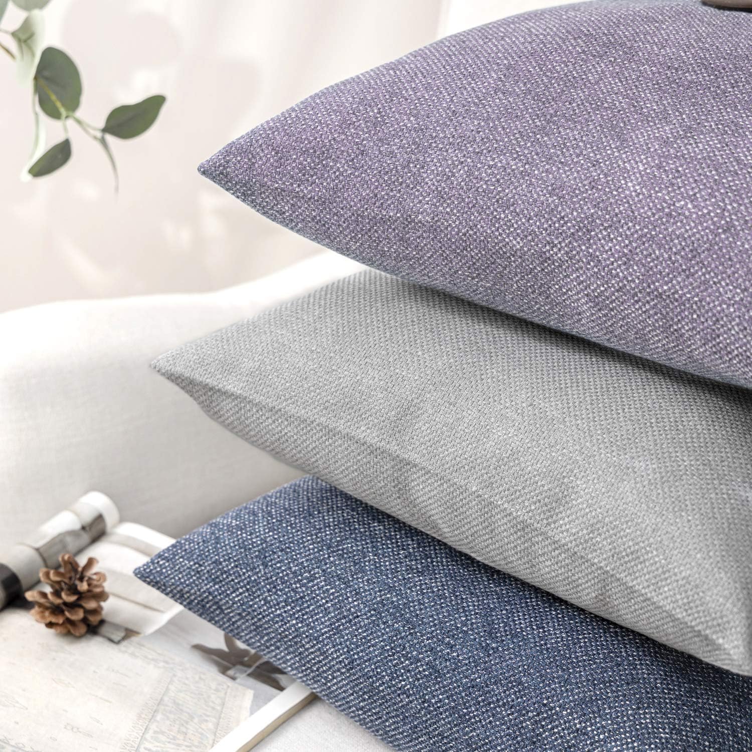 Phantoscope Pack of 2 Farmhouse Throw Pillow Covers Button Vintage Linen Decorative Pillow Cases for Couch Bed and Chair Navy Blue 18 x 18 inches 45 x 45 cm : Home & Kitchen