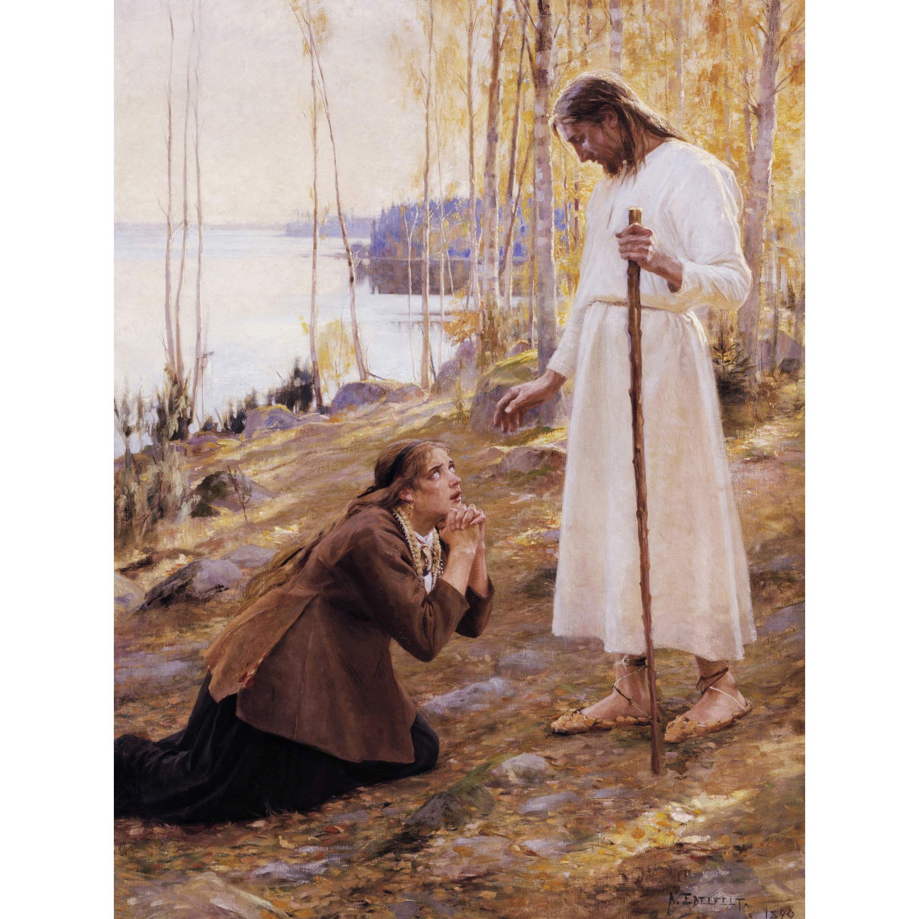 Wee Blue Coo PAINTING EDELFELT CHRIST & MARY MAGDALENE 12x16 " POSTER ART PRINT HP3282