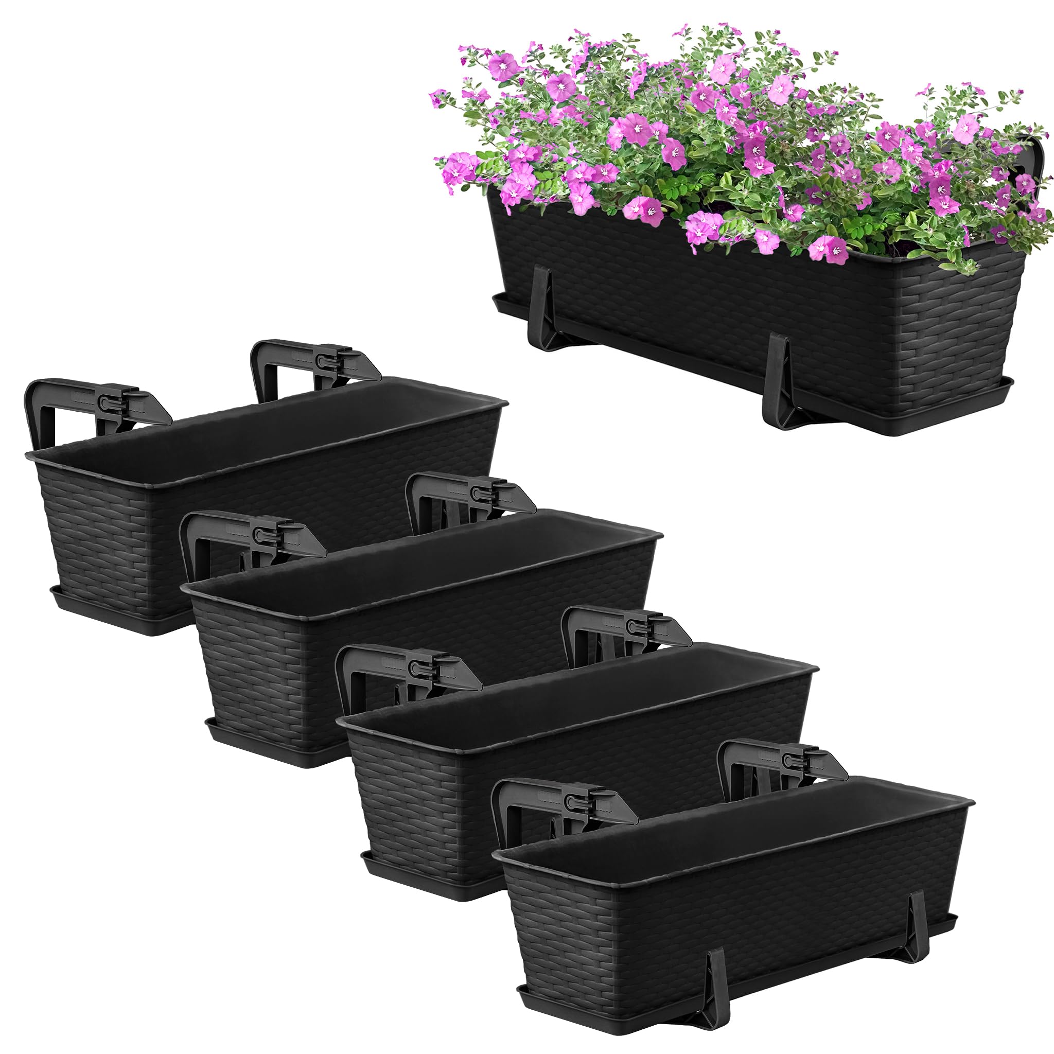 OMAGO® Jardinières de Balcon 60 cm, Lot de 4 Pots Anthracite, bacs à Fleurs en Plastique résistants aux intempéries