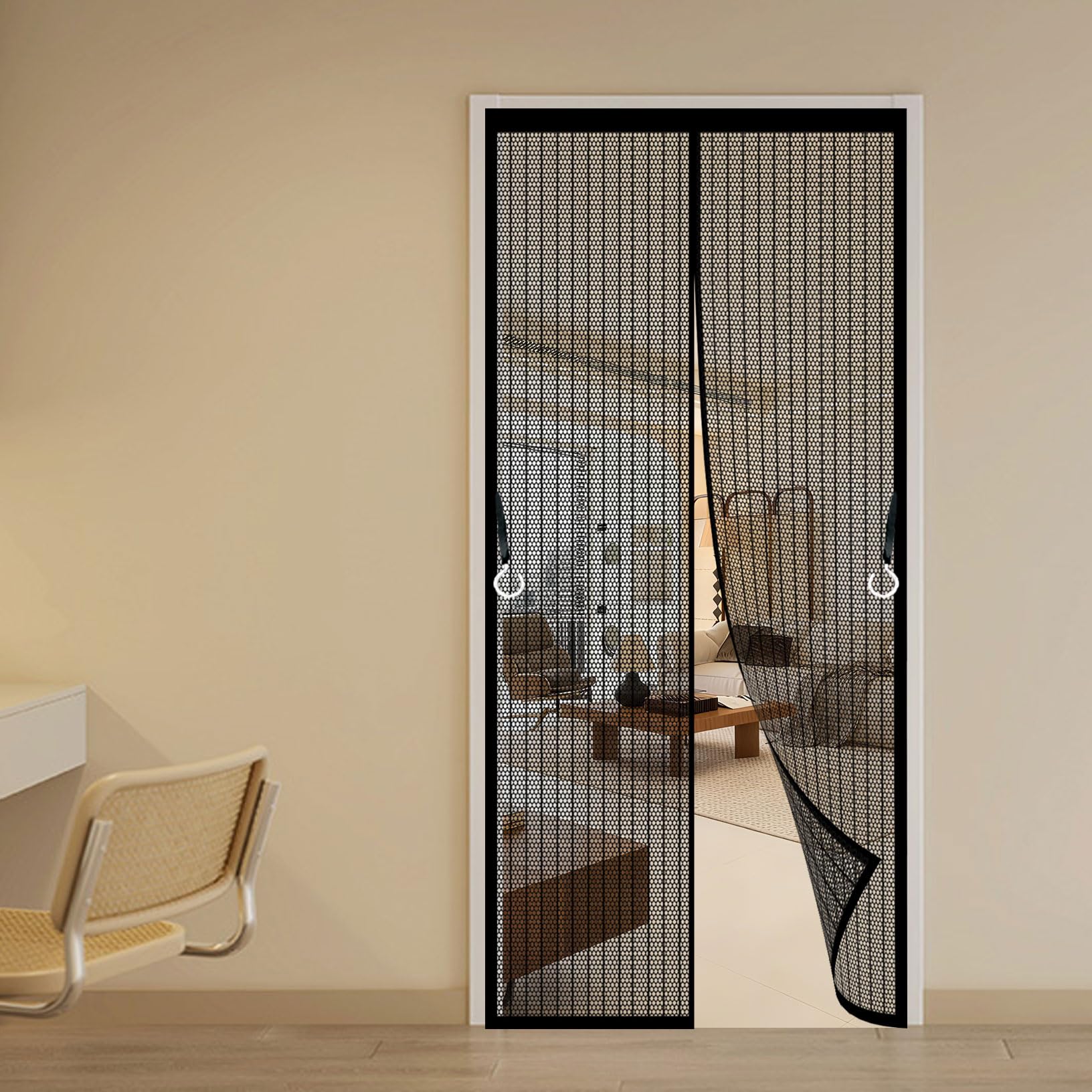 Fly Screens for Doors 192 x 141 cm Self-Closing, Keep Bugs Out Lets Fresh Air in Fly Screen for Doors Self Sealing No Gap, Pet-Friendly for Home, Office and Store, Black