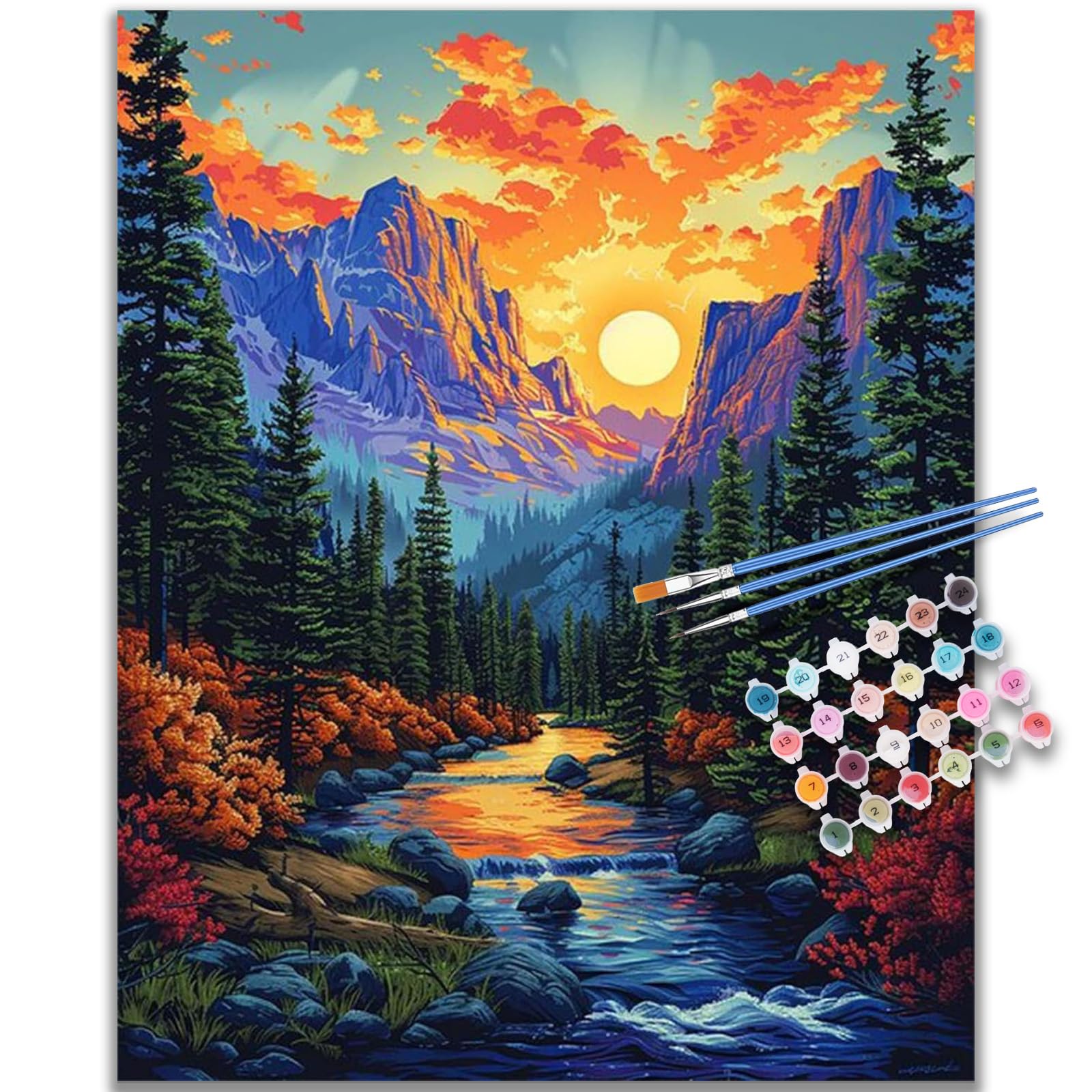 Kalonyth Op-Uk01 Landscape Paint By Numbers For Adults, Mountain Adult Paint By Numbers Canvas Kits, Frameless, Diy Acrylic Oil Painting For Stress Relief Home Wall Decor Gift 16X20 Inch